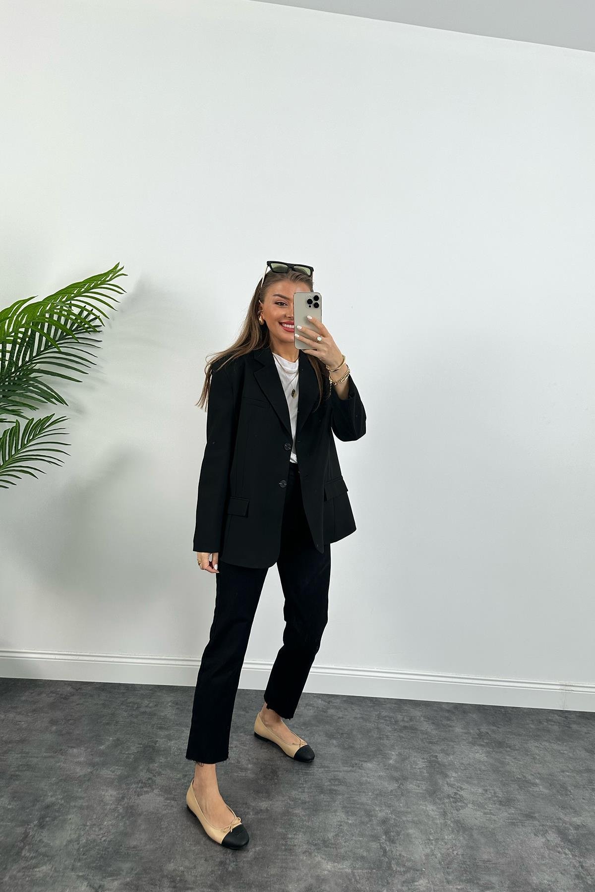 Massimo Kumaş Premium Kalite Pintarest Blazer Bf Ceket Siyah