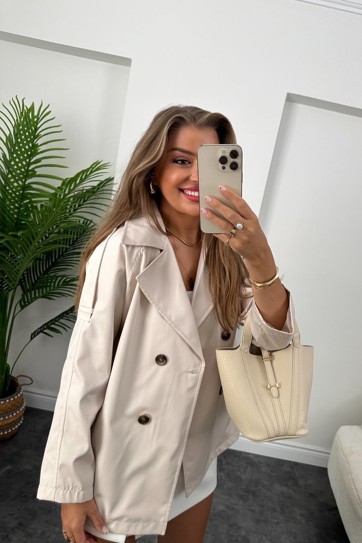 Massimo model 1. Sınıf Kalite Orta Boy Klasik Trençkot Taş