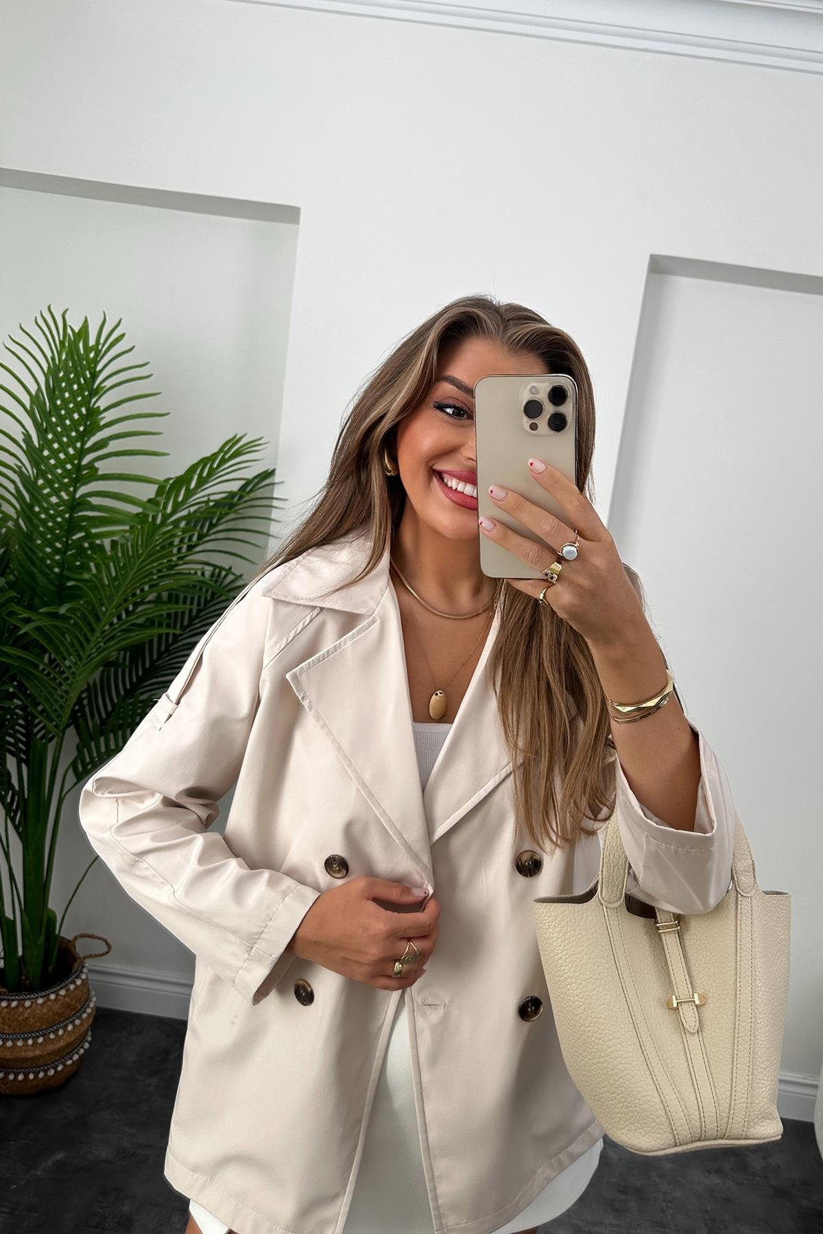 Massimo model 1. Sınıf Kalite Orta Boy Klasik Trençkot Taş