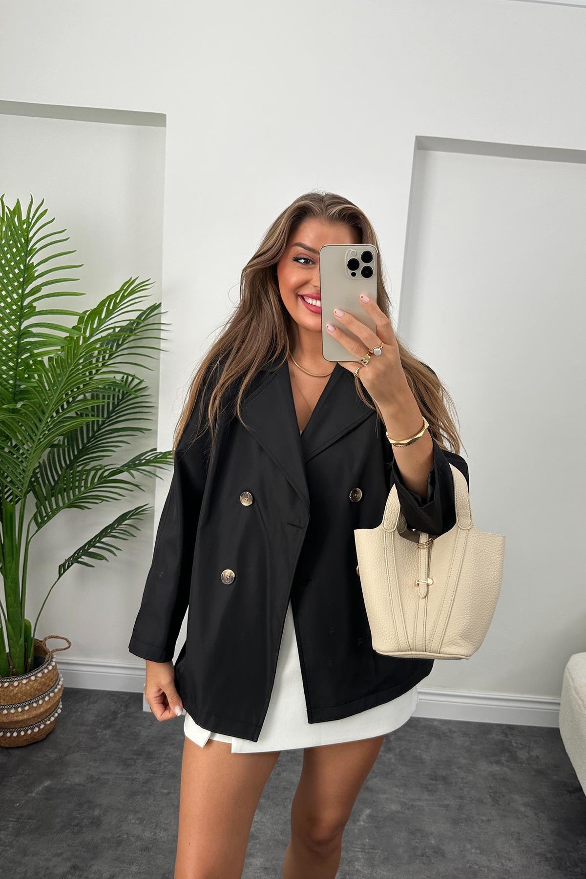 Massimo model 1. Sınıf Kalite Orta Boy Klasik Trençkot Siyah