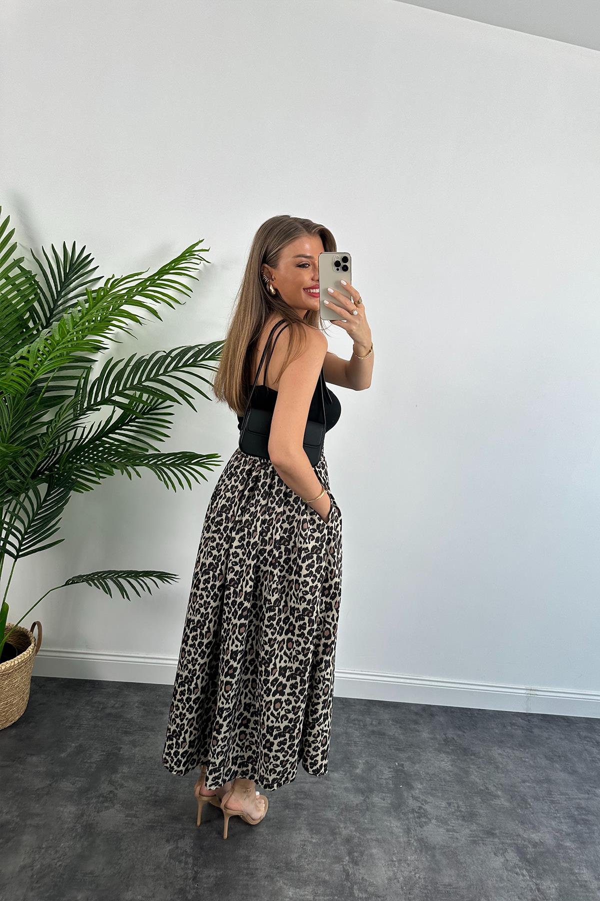 Maxi Boy Beli Lastikli Leopar Keten Etek