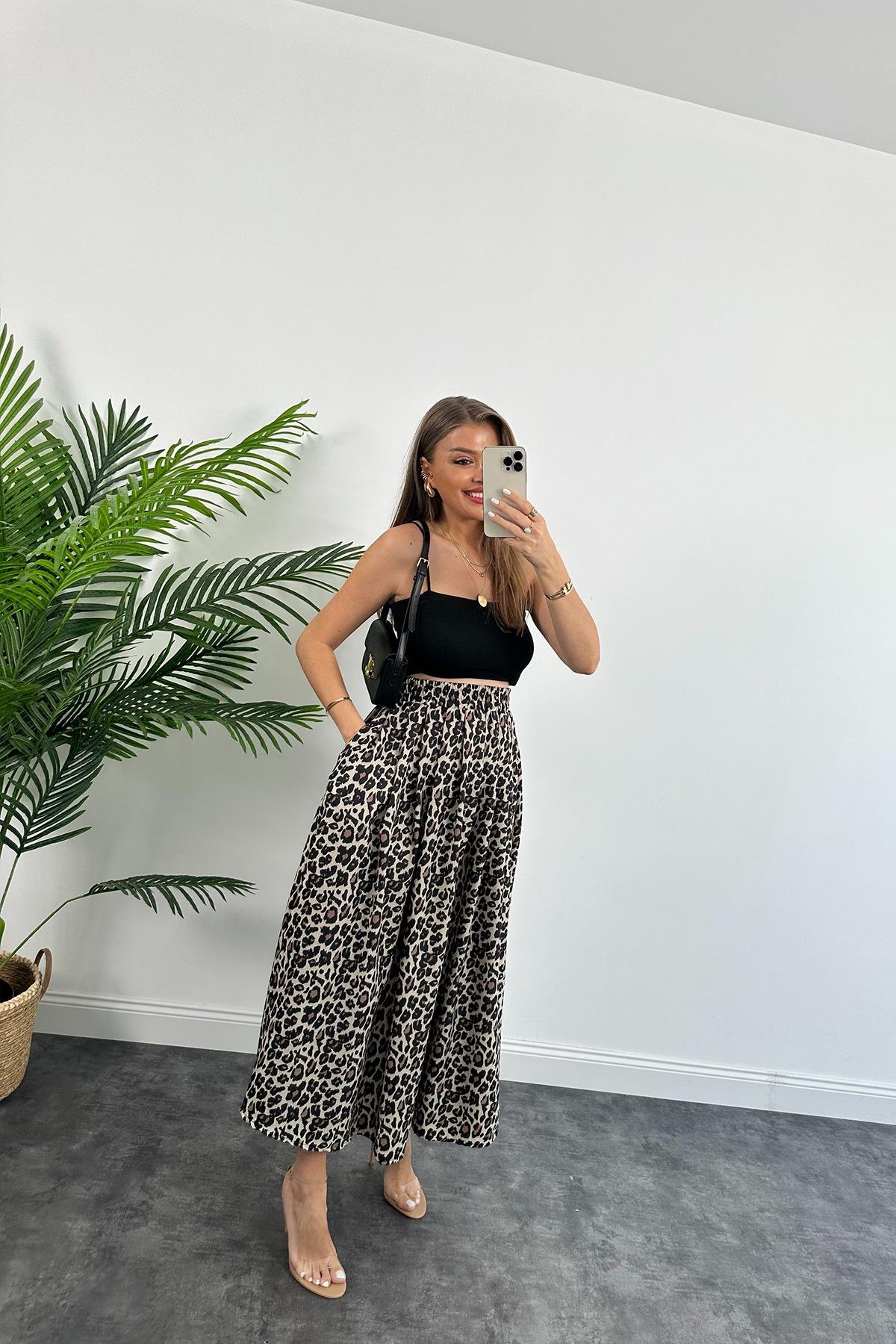 Maxi Boy Beli Lastikli Leopar Keten Etek