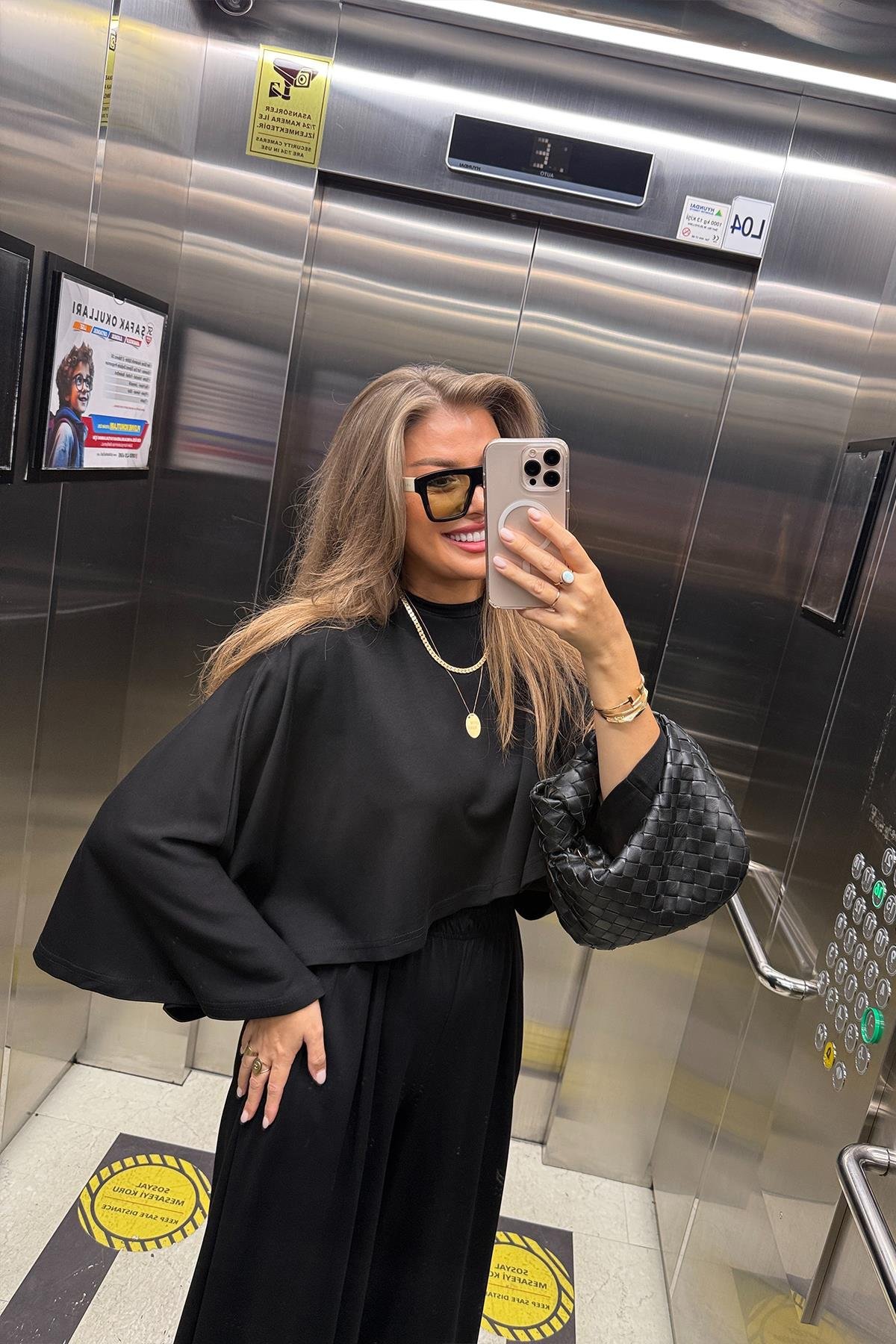 Oysh Kumaş Yarasa Kol Likralı Palazzo Takım Siyah