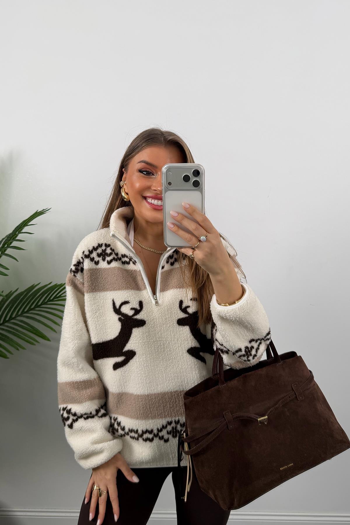 Oysh Model Çift Geyikli Polar Sweat
