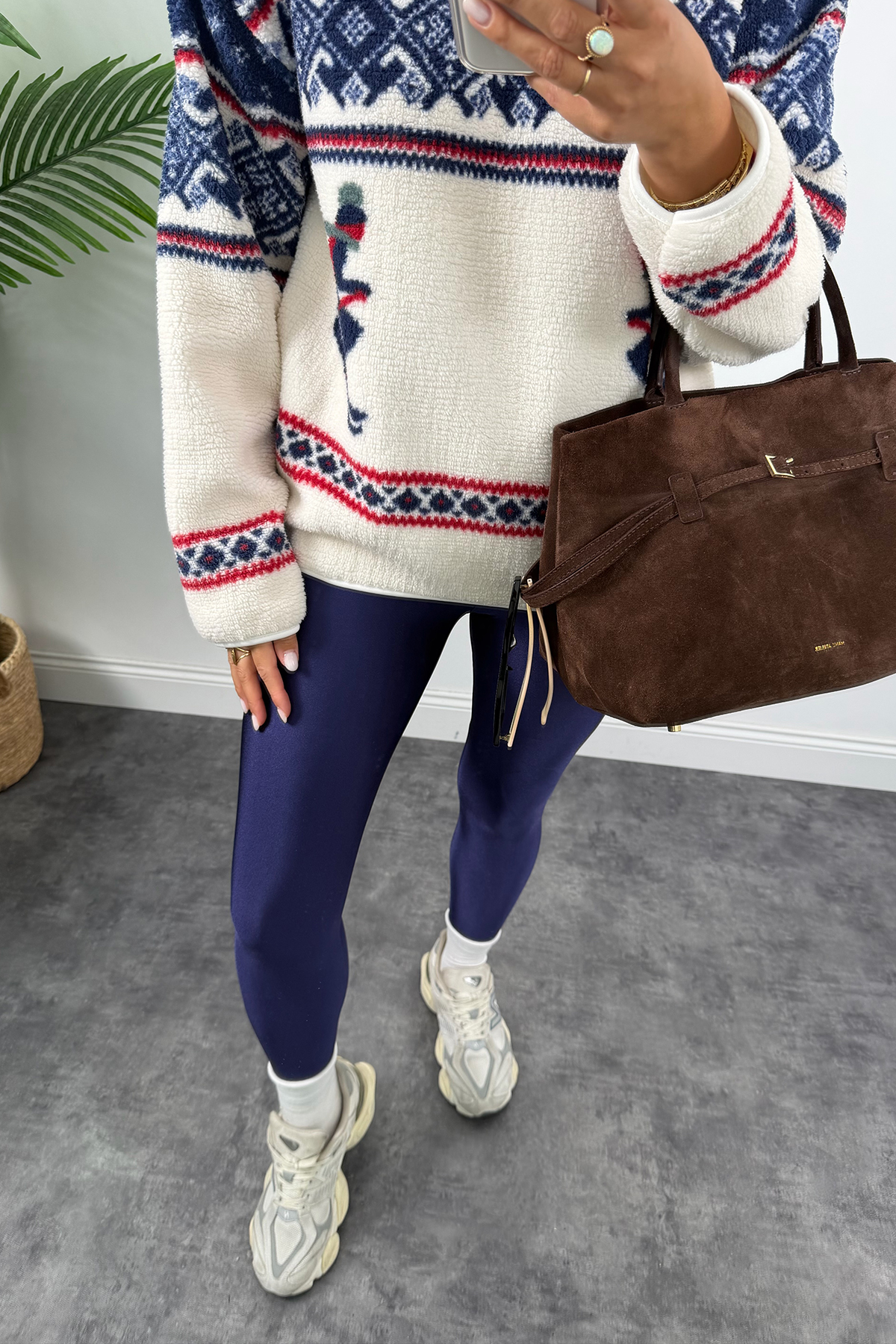 Oysh Model Lacivert Desenli Kayakçı Polar Sweat