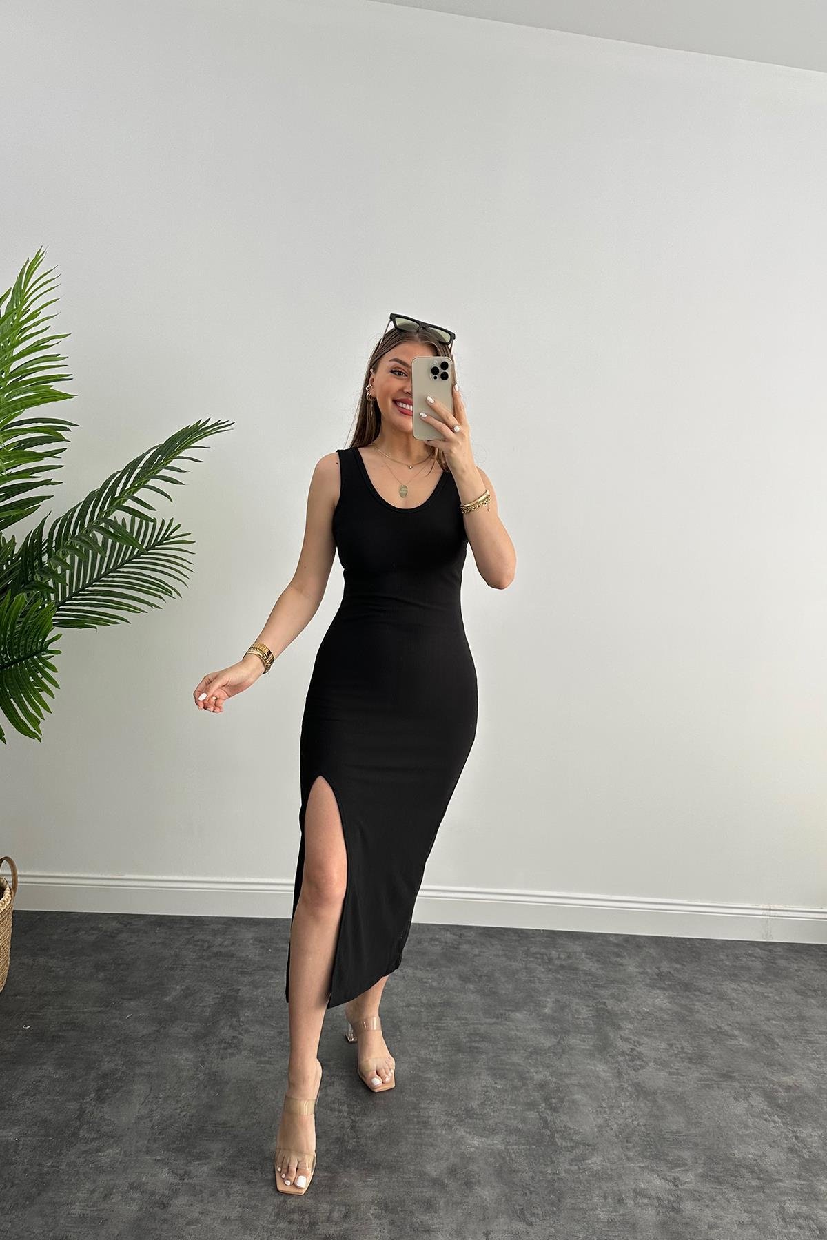 Özel Seri Toparlayıcı Yırtmaçlı  Basic Kalem Elbise