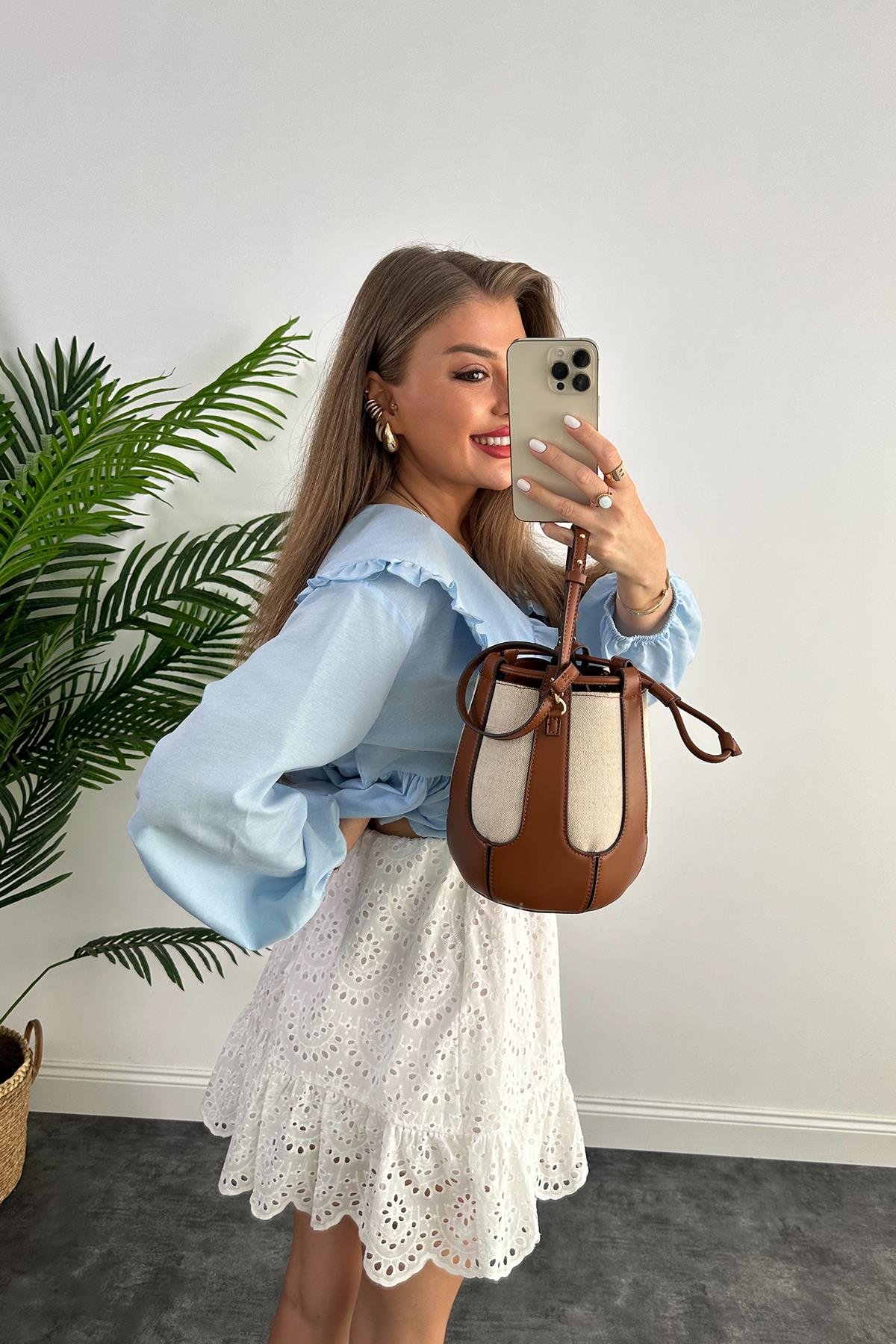 Pinterest Model Bebe Yaka Romantik Gömlek Tatlı Mavi