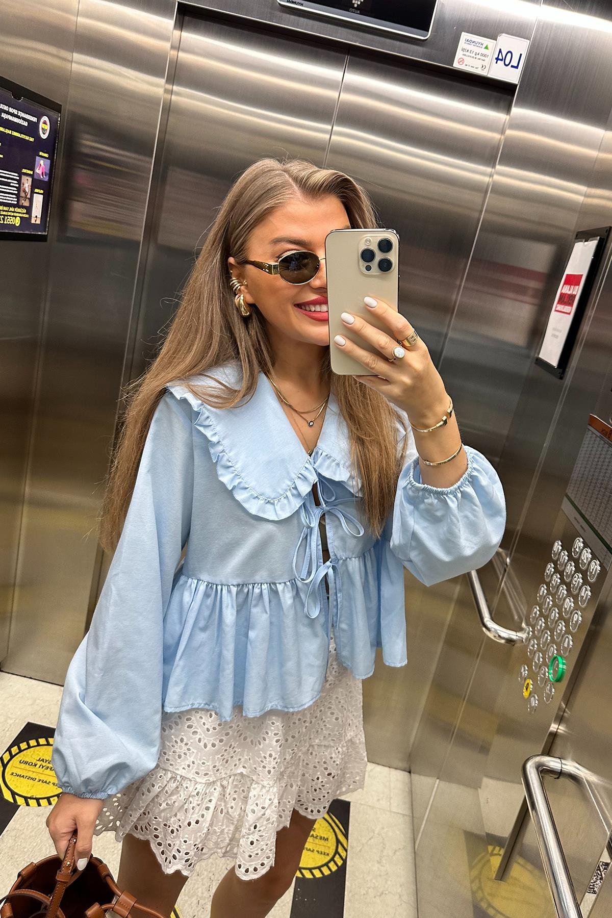 Pinterest Model Bebe Yaka Romantik Gömlek Tatlı Mavi