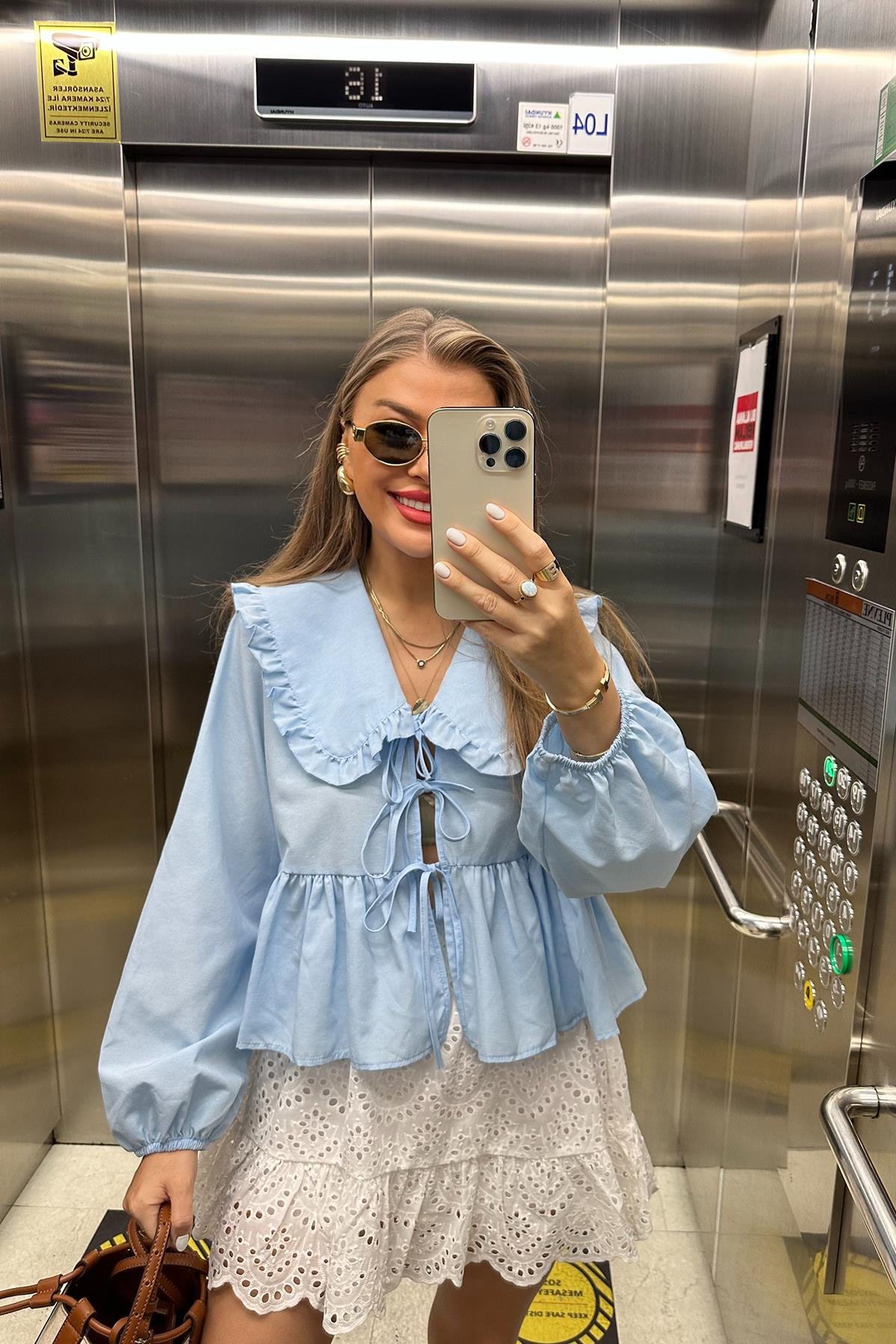 Pinterest Model Bebe Yaka Romantik Gömlek Tatlı Mavi