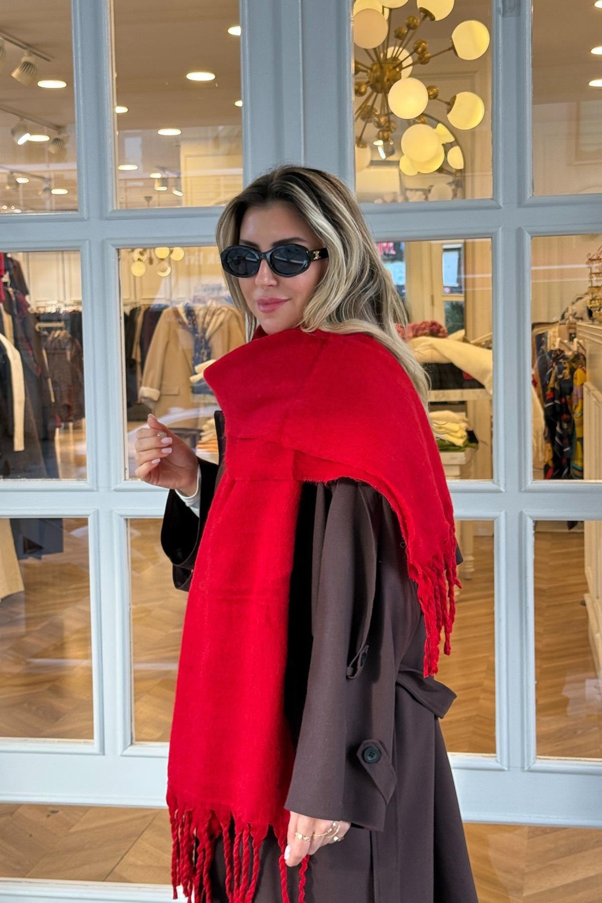 Pinterest Puffy Şal Atkı (Kırmızı)
