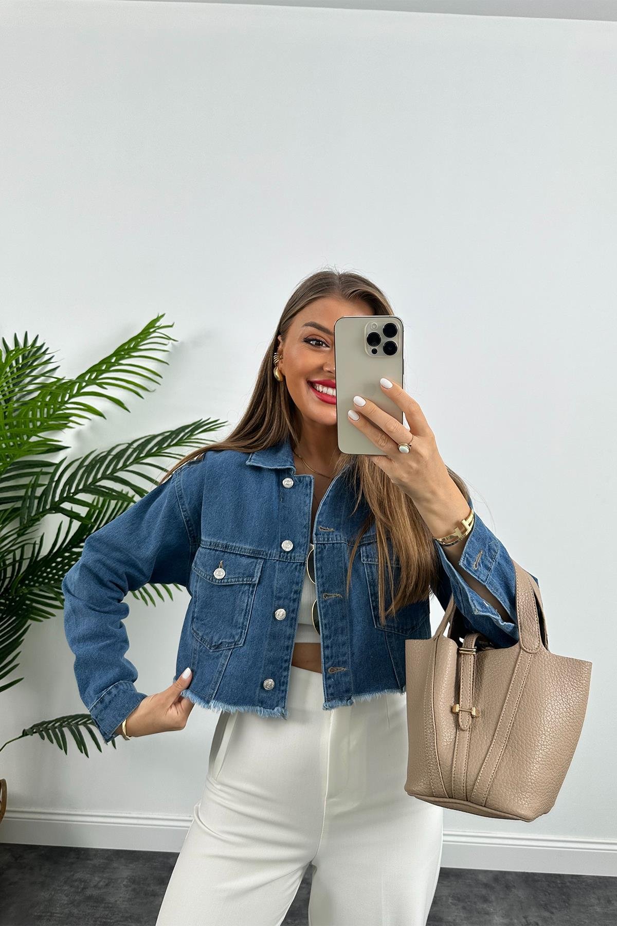 Premium Kalite %100 Pamuklu Basic Jean Ceket Mavi
