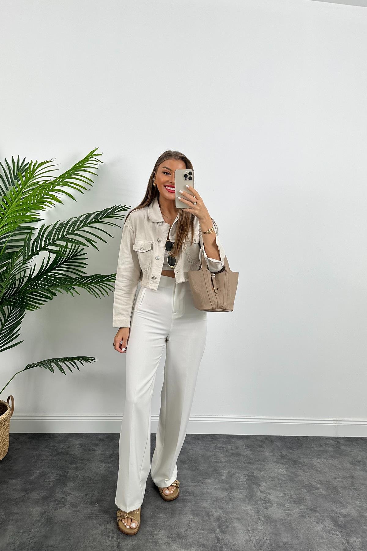 Premium Kalite %100 Pamuklu Basic Jean Ceket Taş