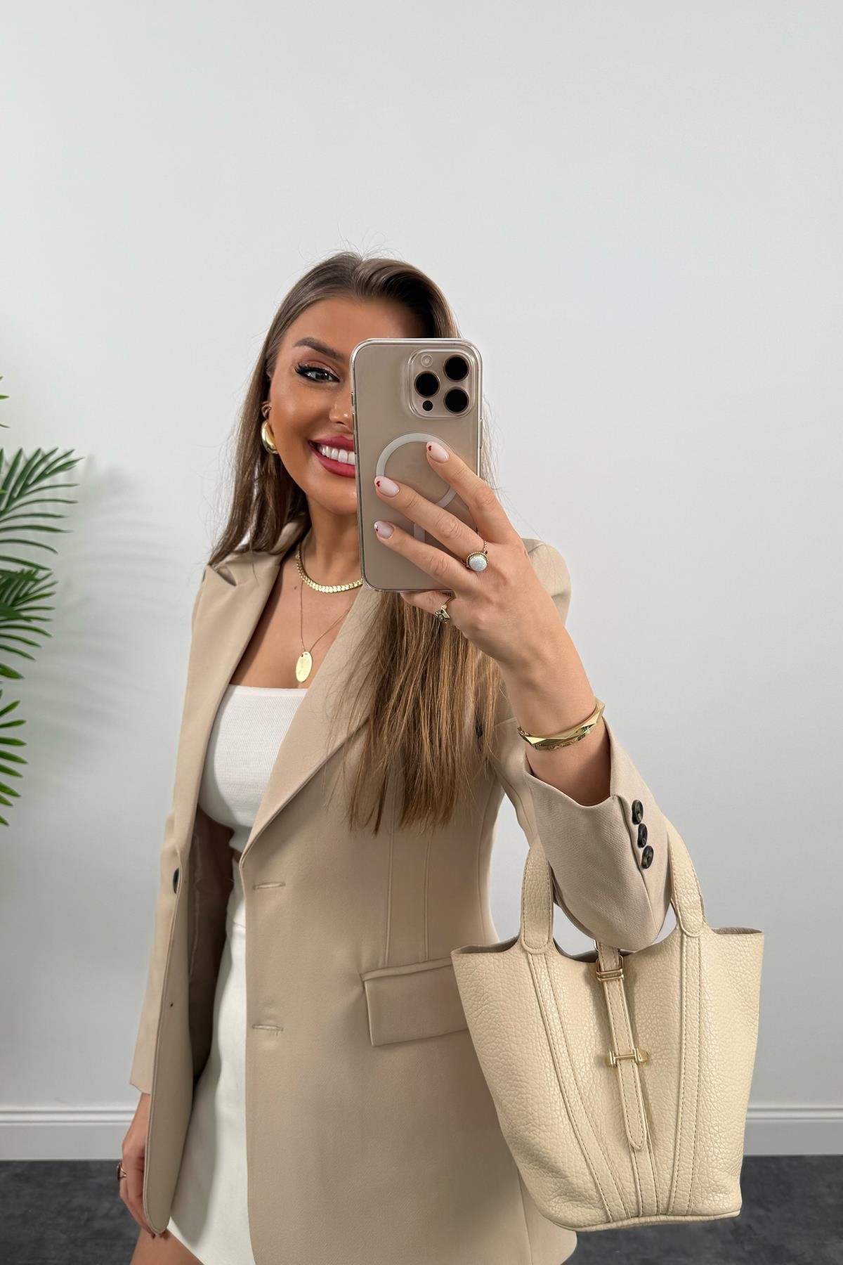 Premium Kalite Belden Oturtmalı Double Atlas Kumaş Ceket Taş