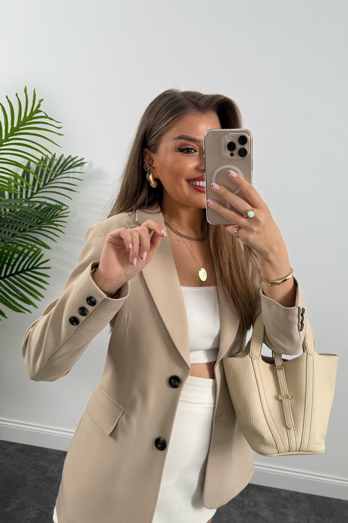 Premium Kalite Belden Oturtmalı Double Atlas Kumaş Ceket Taş