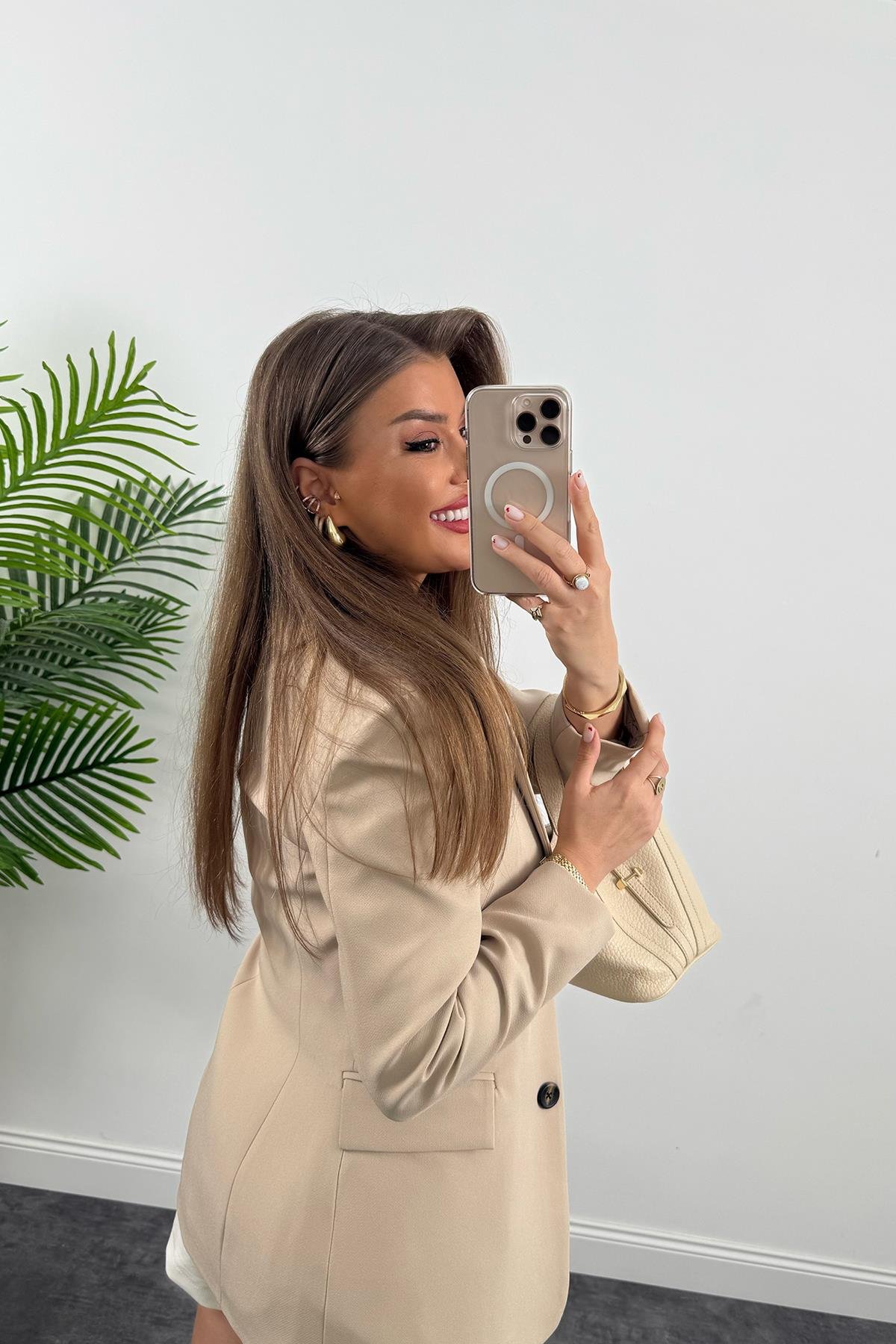 Premium Kalite Belden Oturtmalı Double Atlas Kumaş Ceket Taş