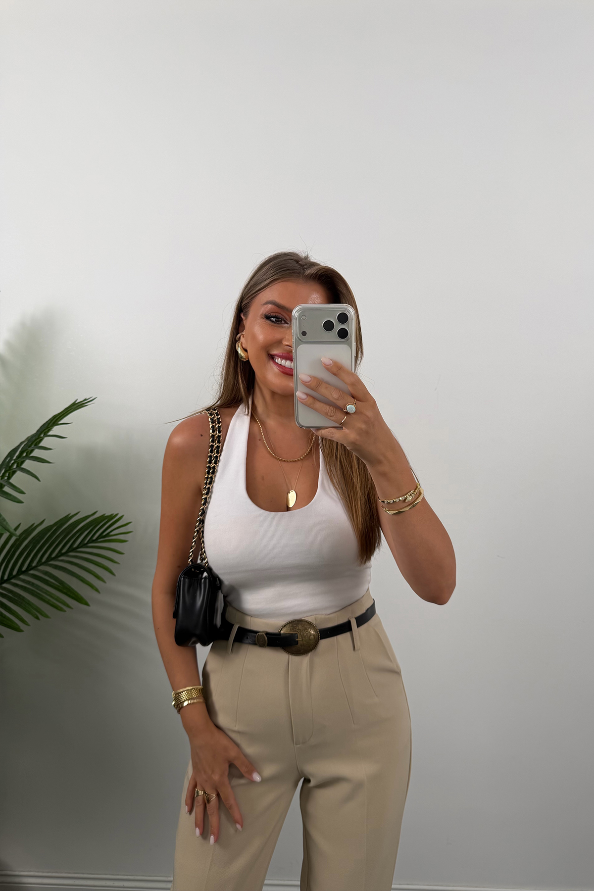 Premium Kalite Double Kumaş Kemerli Flatolu Pantolon Taş