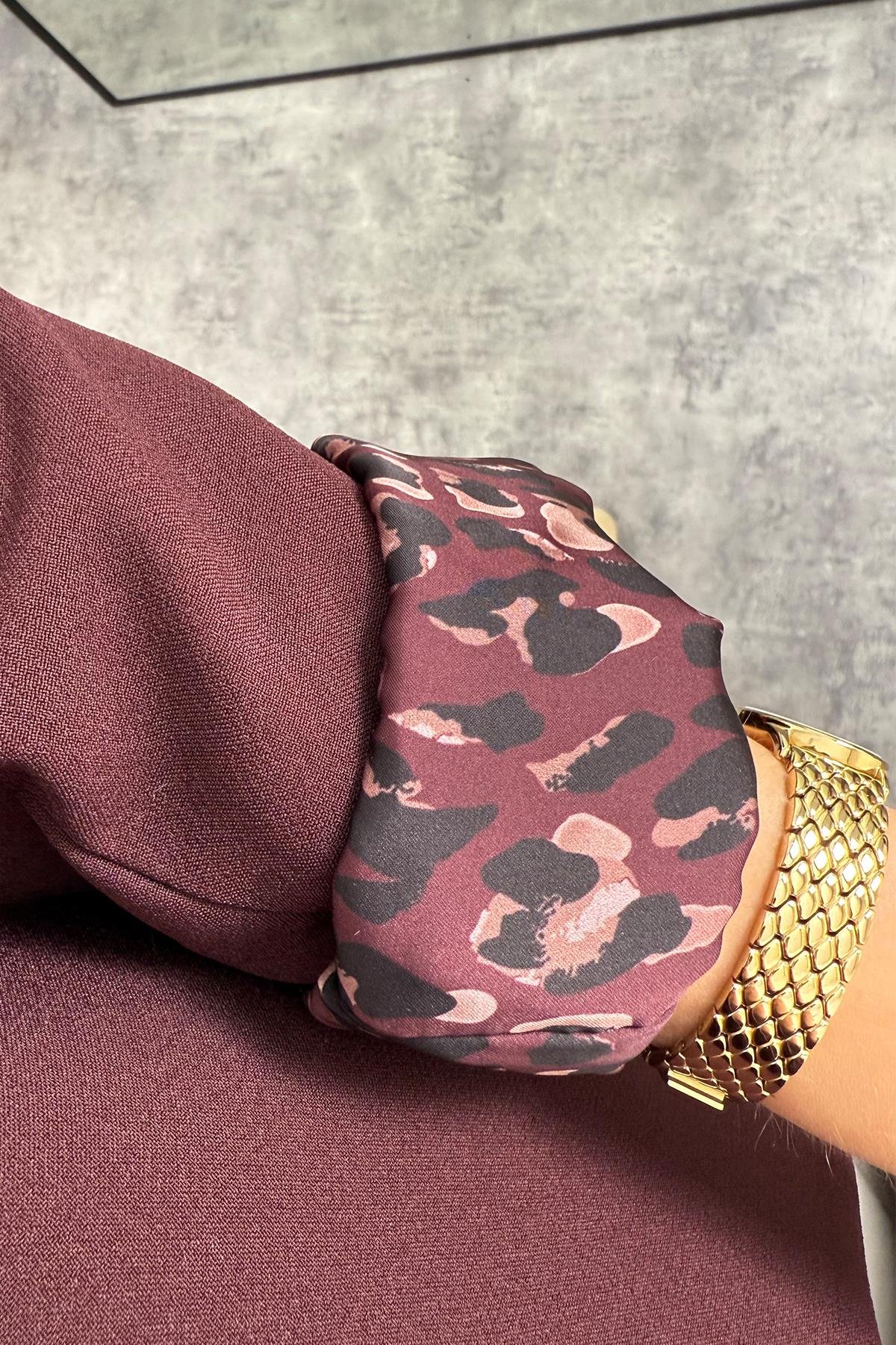 Premium Kalite Leopar Astarlı Double Kumaş Blazer Ceket Mürdüm Bordo