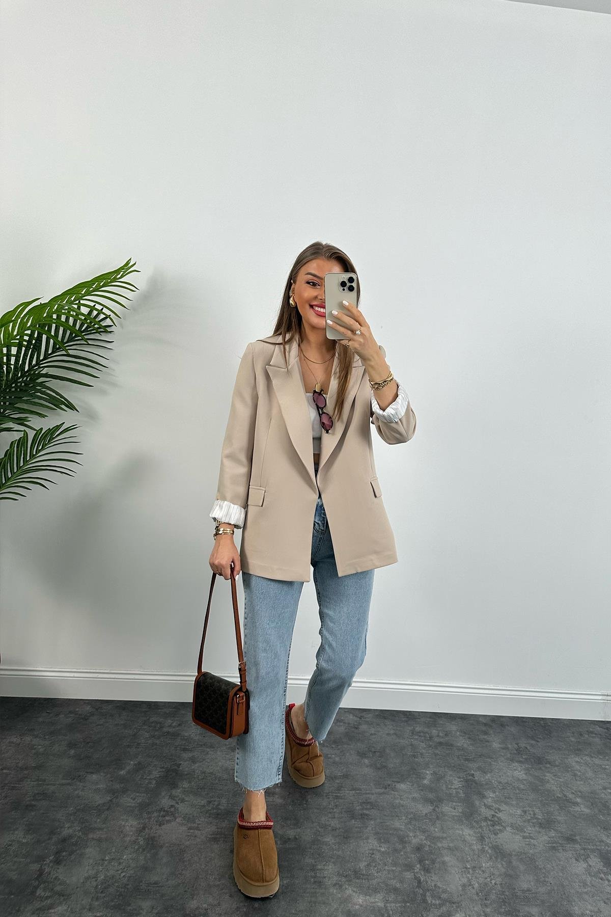 Premium Kalite Marin Astarlı Double Kumaş Blazer Ceket Taş