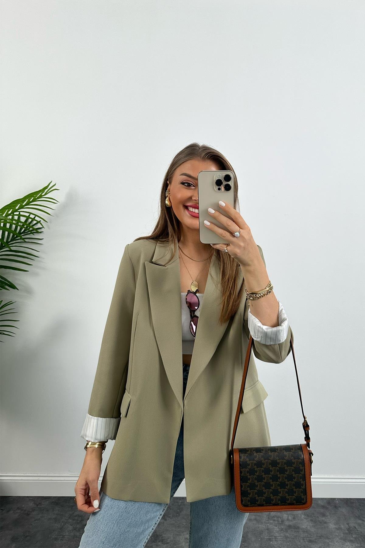 Premium Kalite Marin Astarlı Double Kumaş Blazer Ceket Haki