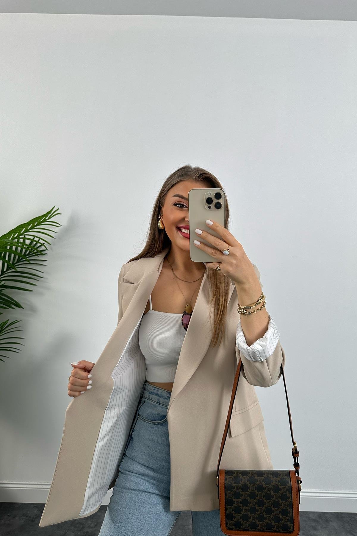 Premium Kalite Marin Astarlı Double Kumaş Blazer Ceket Taş