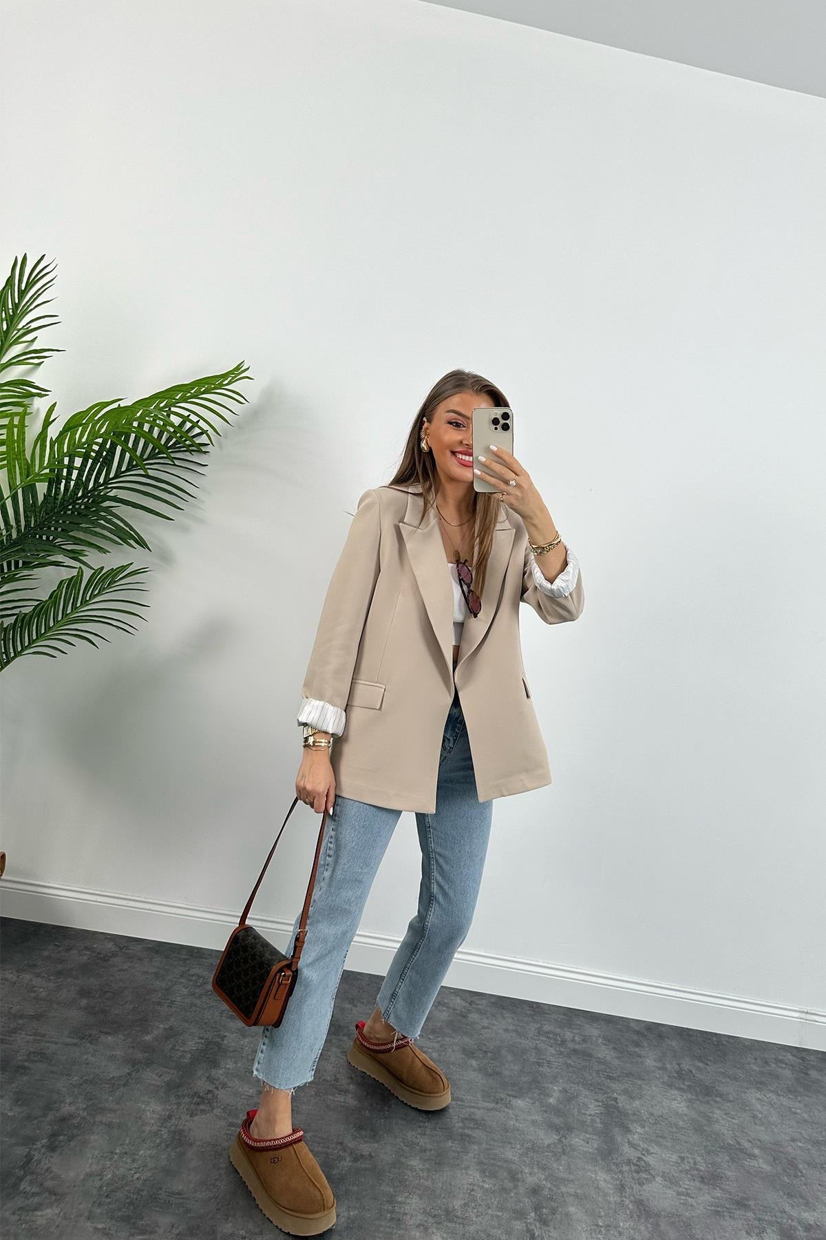 Premium Kalite Marin Astarlı Double Kumaş Blazer Ceket Taş