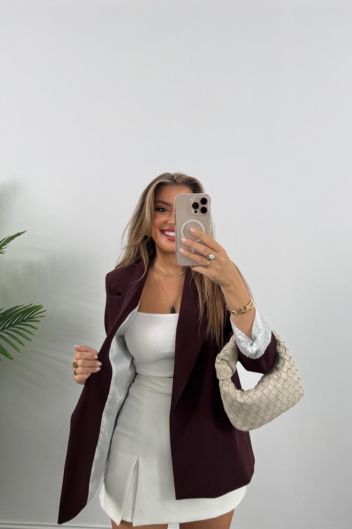 Premium Kalite Marin Astarlı Double Kumaş Blazer Ceket Mürdüm