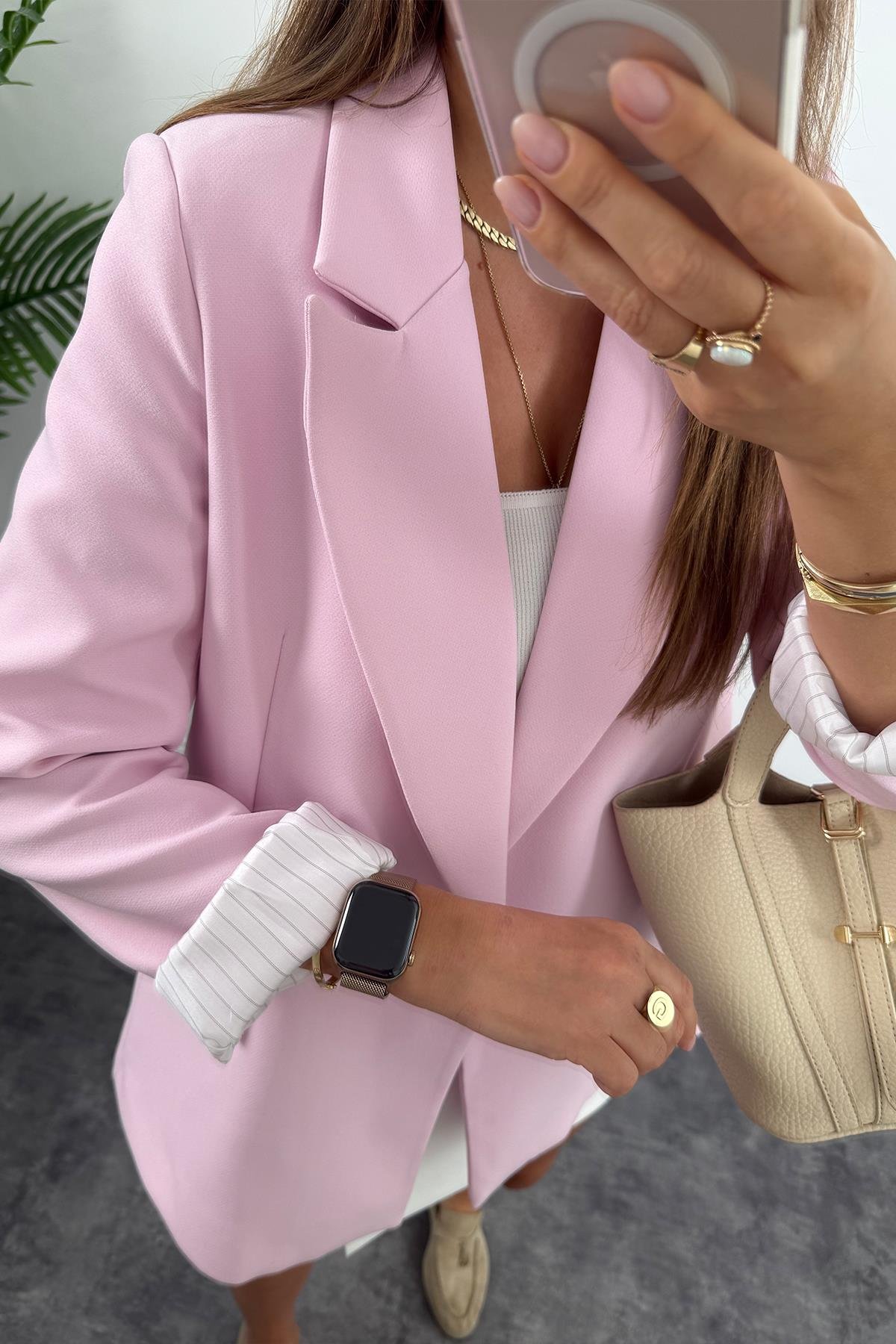 Premium Kalite Marin Astarlı Double Kumaş Blazer Ceket Şeker Pembe