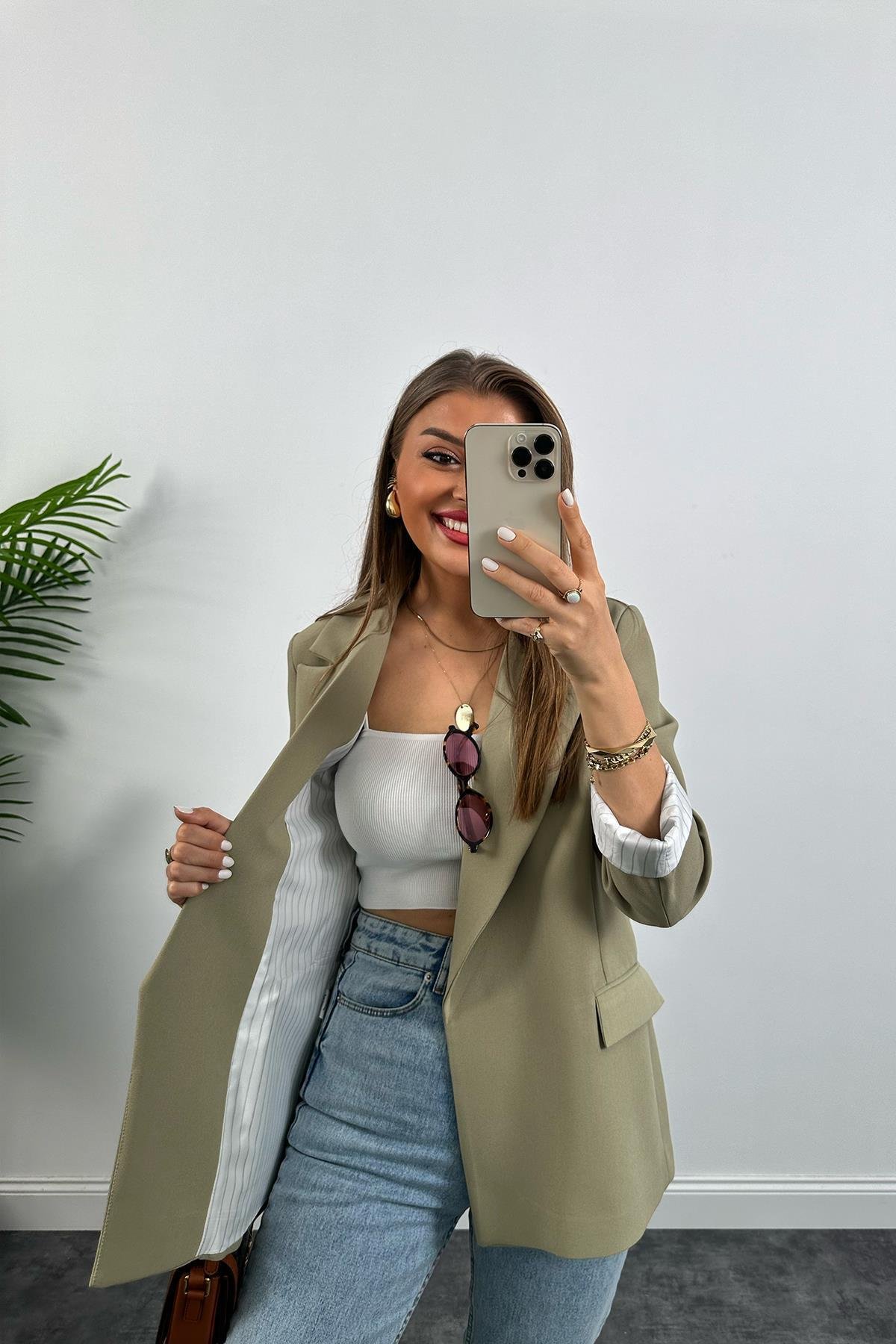 Premium Kalite Marin Astarlı Double Kumaş Blazer Ceket Haki