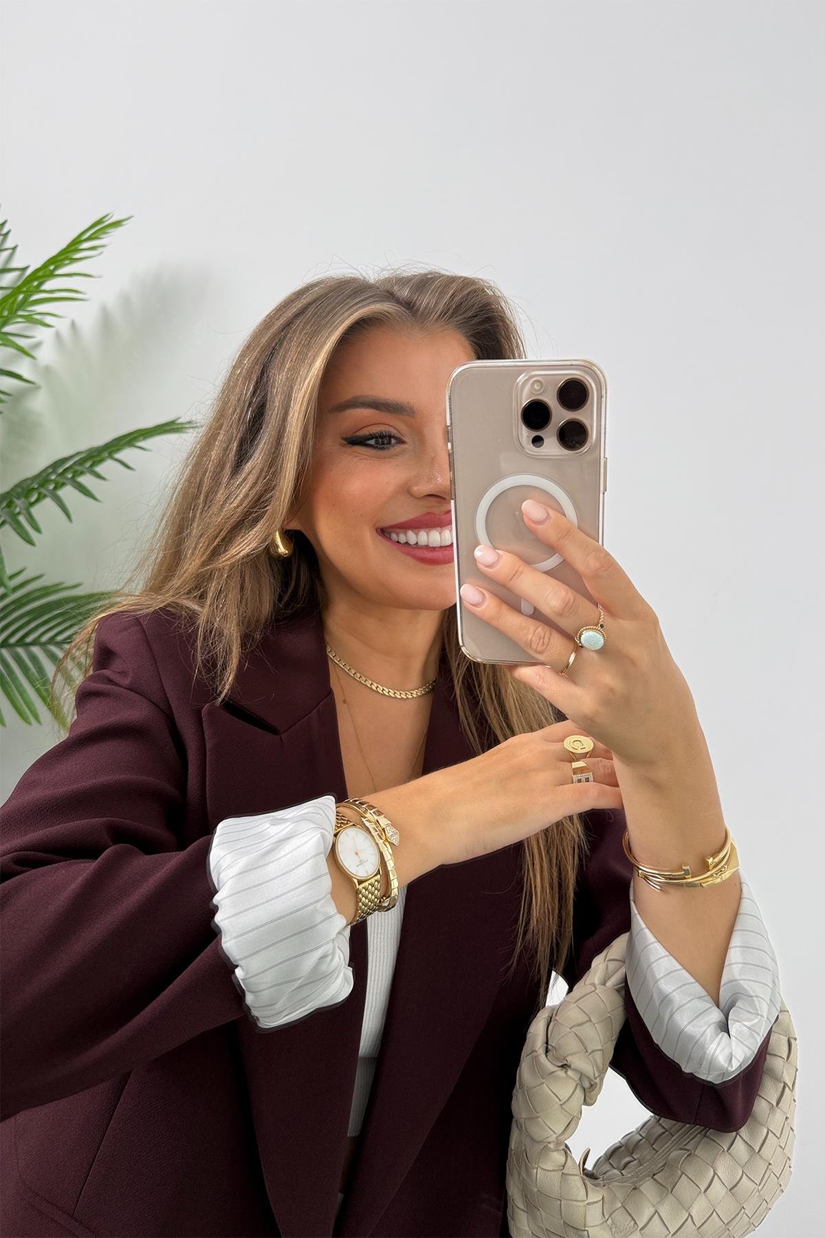 Premium Kalite Marin Astarlı Double Kumaş Blazer Ceket Mürdüm