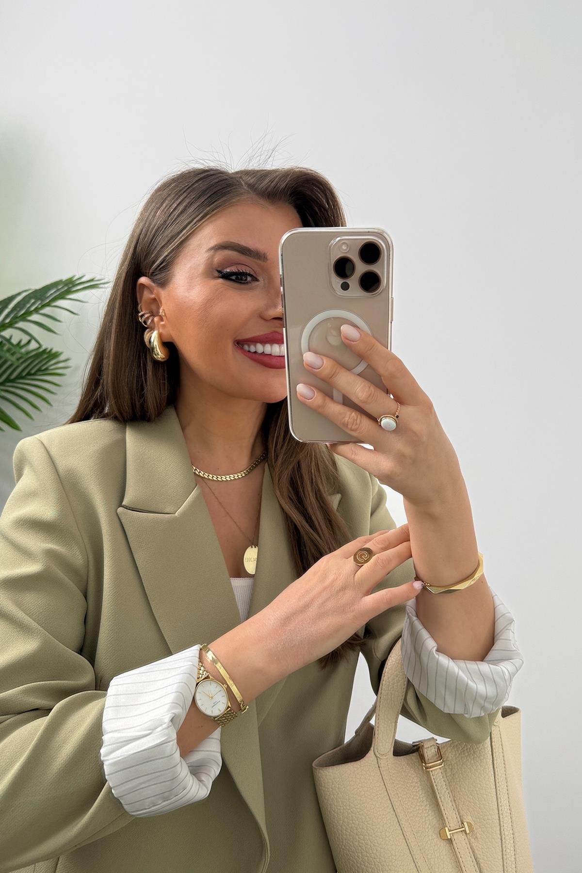 Premium Kalite Marin Astarlı Double Kumaş Blazer Ceket Haki 