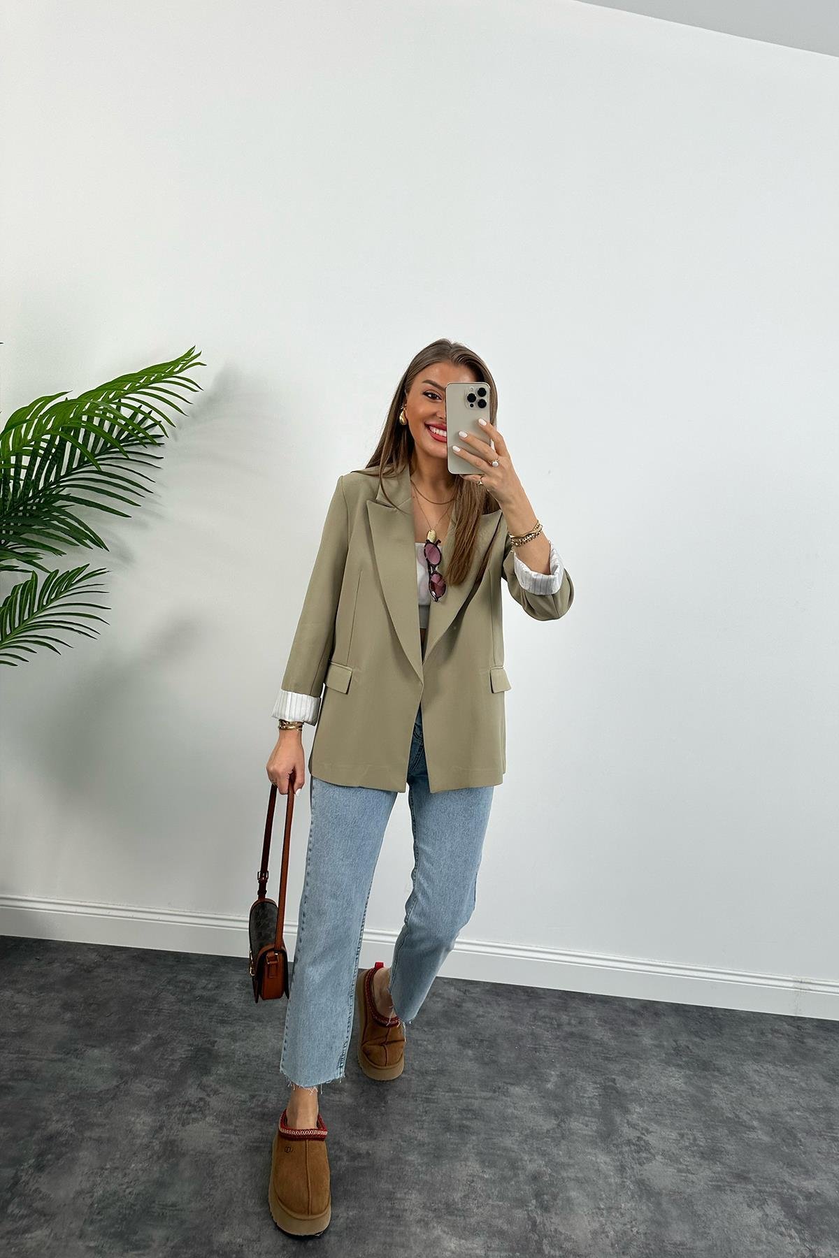 Premium Kalite Marin Astarlı Double Kumaş Blazer Ceket Haki