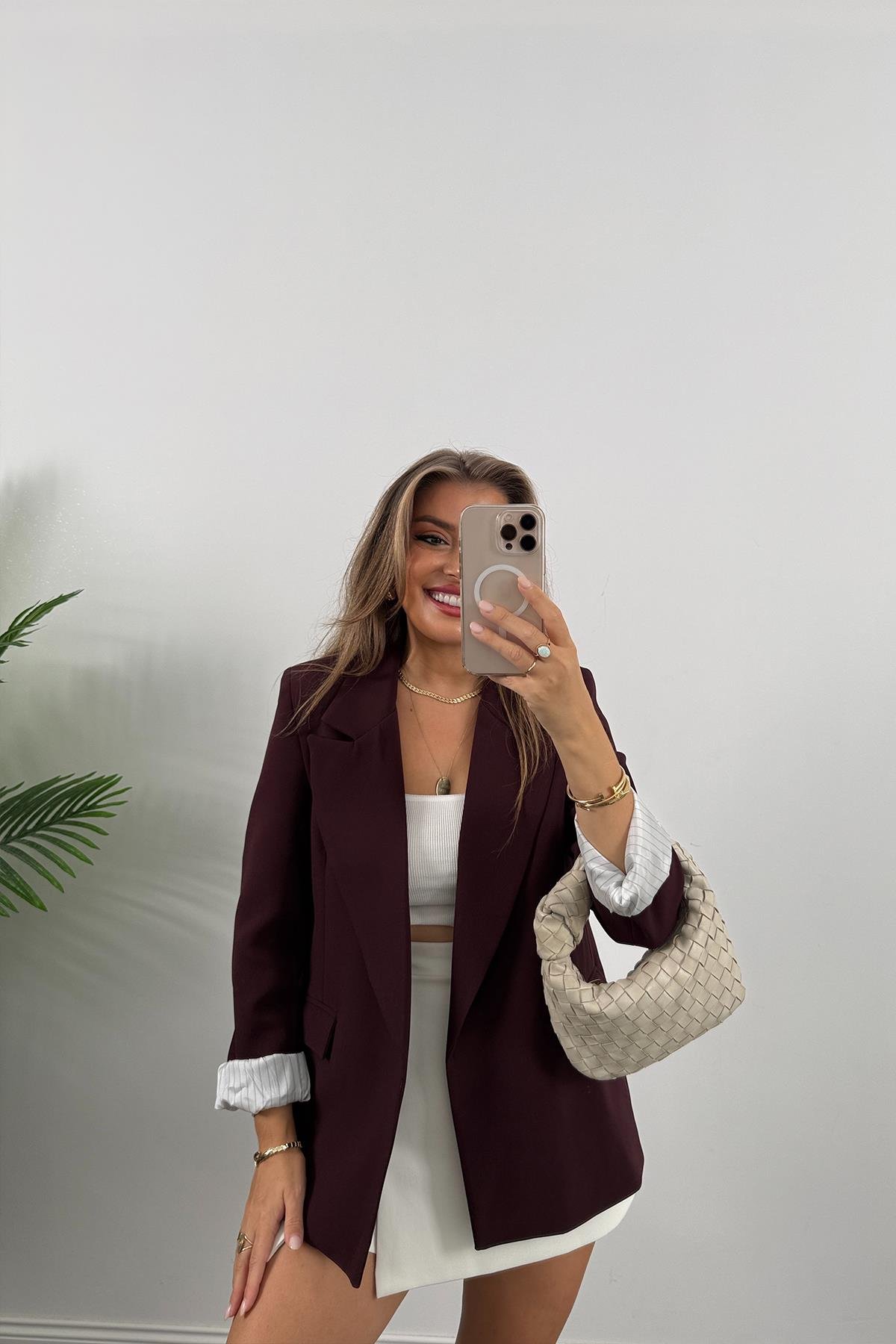 Premium Kalite Marin Astarlı Double Kumaş Blazer Ceket Mürdüm