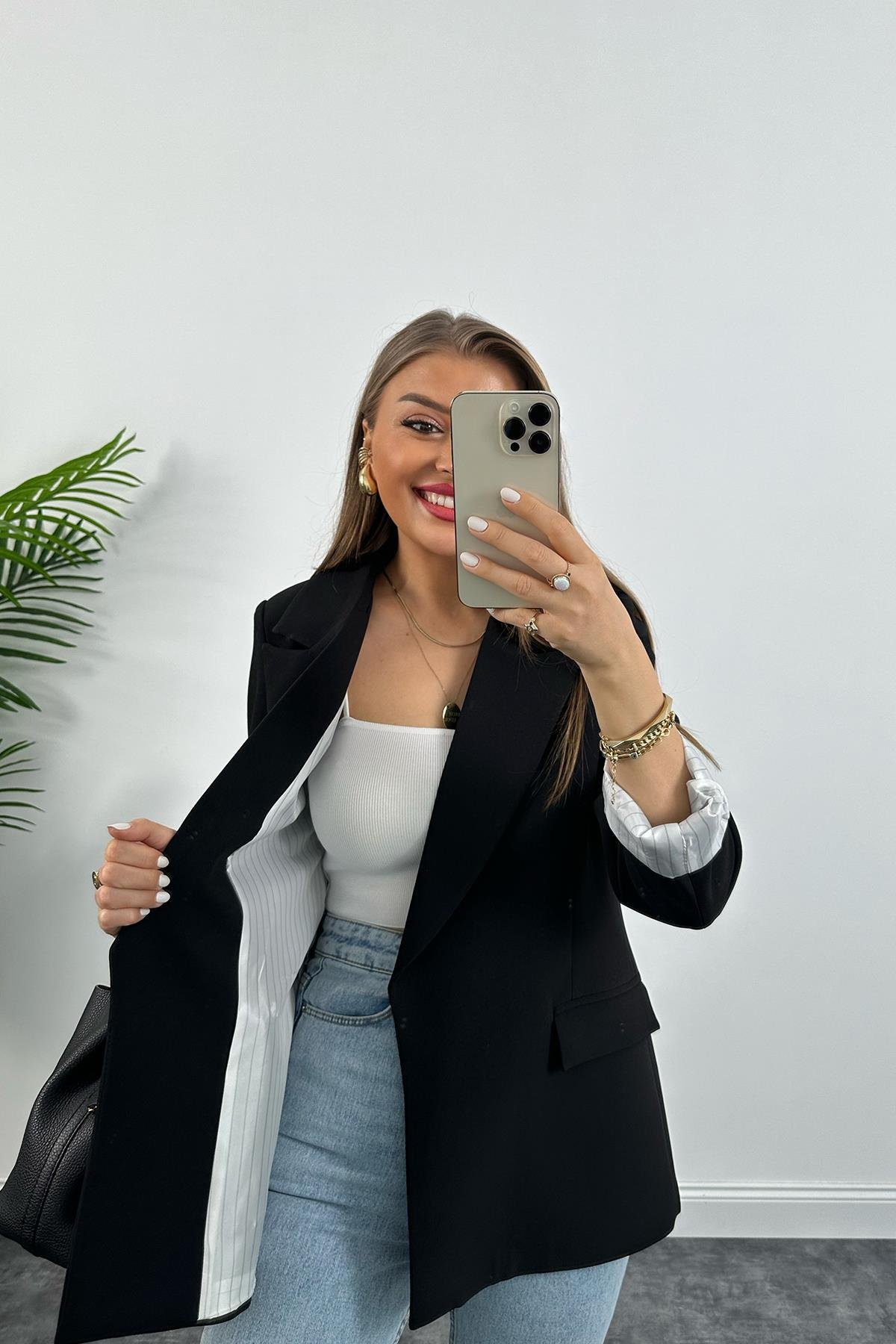 Premium Kalite Marin Astarlı Double Kumaş Blazer Ceket Siyah