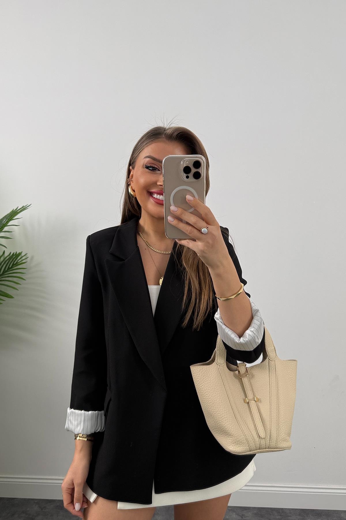 Premium Kalite Marin Astarlı Double Kumaş Blazer Ceket Siyah 