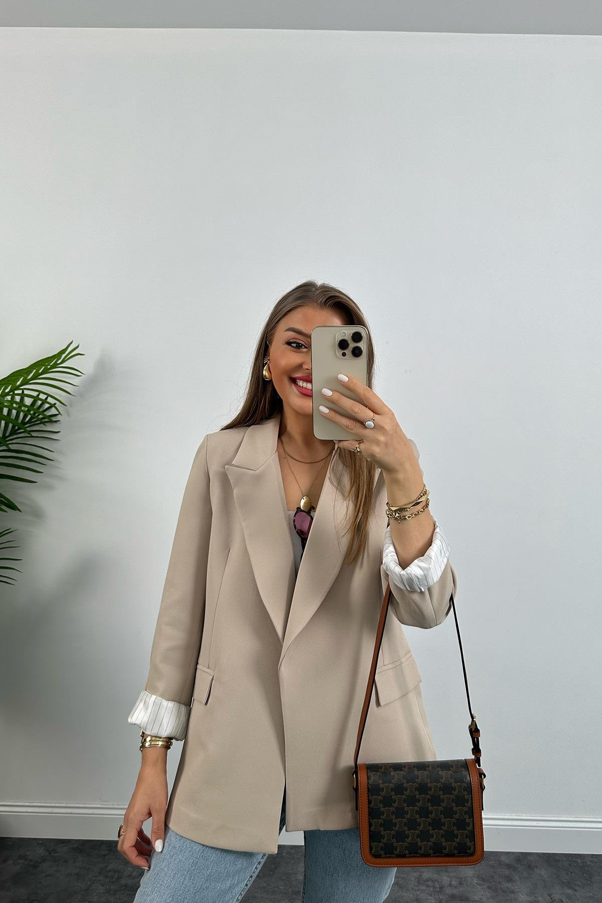 Premium Kalite Marin Astarlı Double Kumaş Blazer Ceket Taş