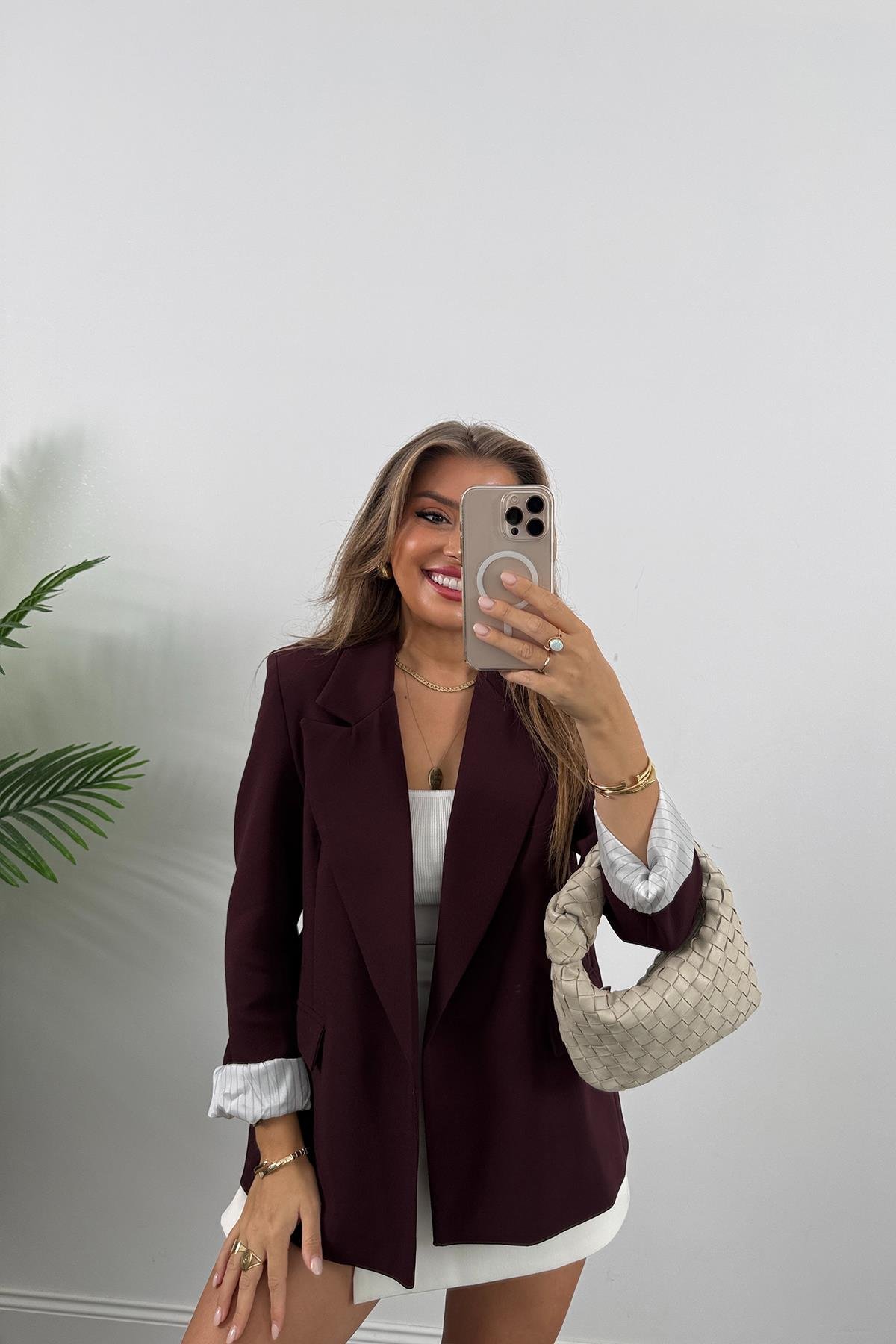 Premium Kalite Marin Astarlı Double Kumaş Blazer Ceket Mürdüm