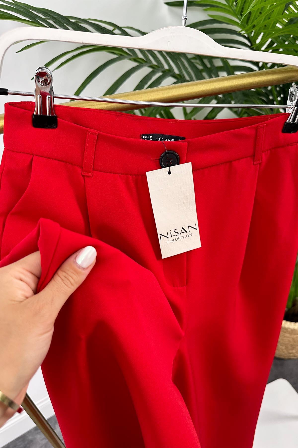 Premium Kalite Nisan Marka Double Kumaş Palazzo Pantolon Kırmızı