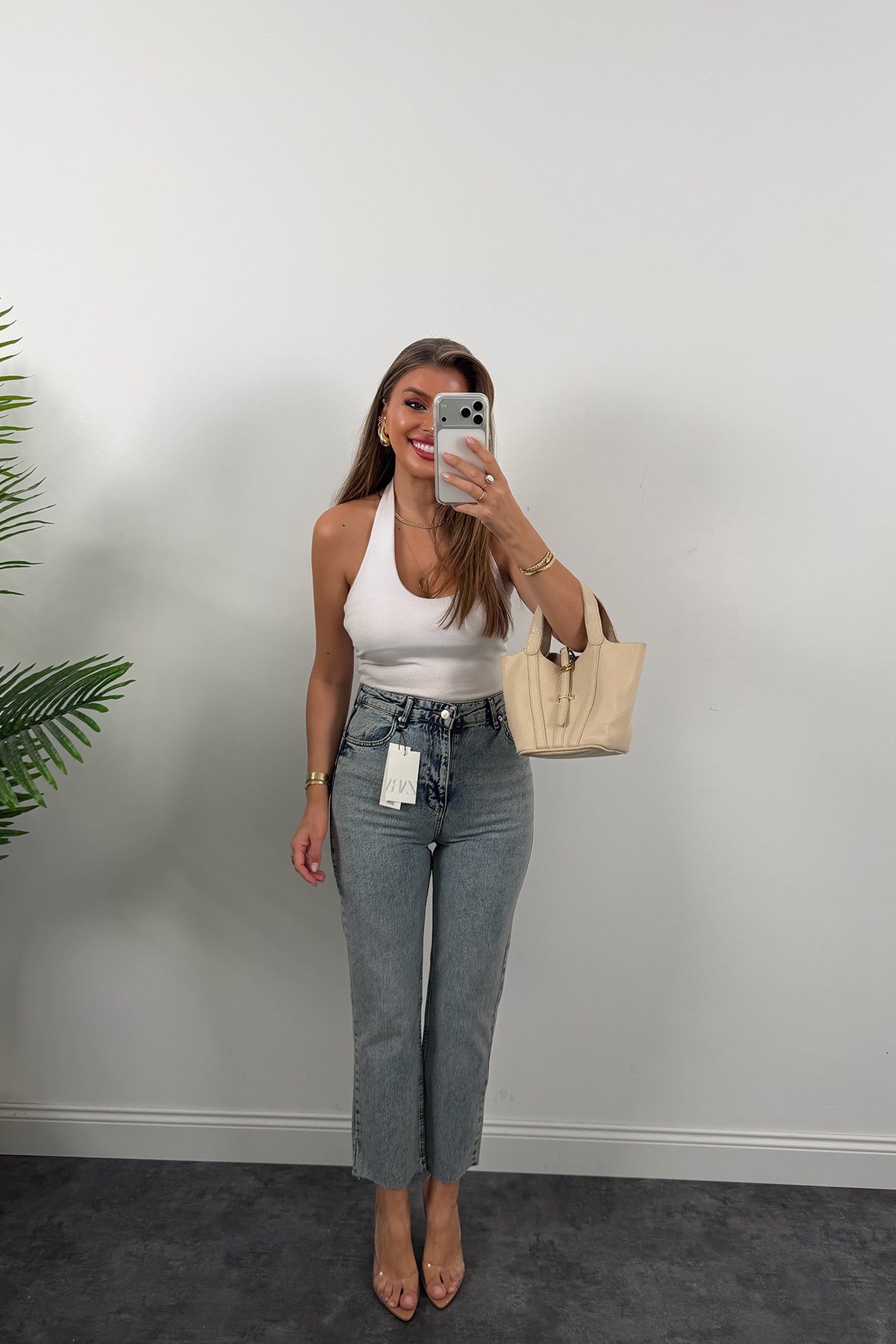 Premium Kalite Paçası Kesik Toparlayıcı Boyfit Jean Vintage Mavi 1018  