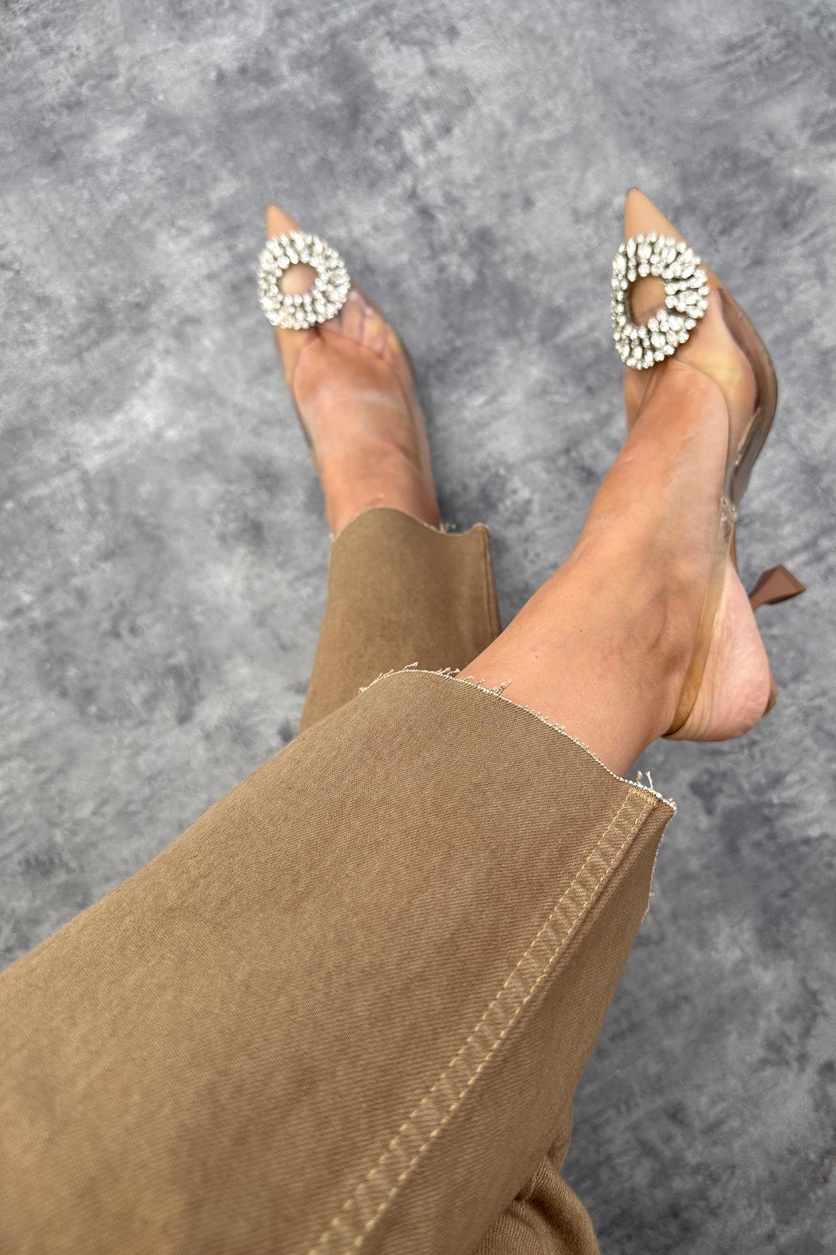 Premium Kalite Paçası Kesik Toparlayıcı Boyfit Jean Eskitme Açık Kahve