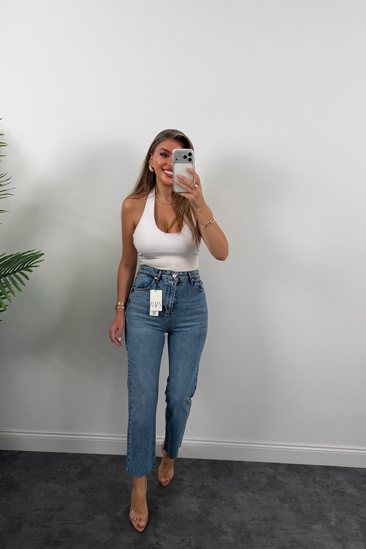 Premium Kalite Paçası Kesik Toparlayıcı Boyfit Jean Klasik Mavi 1004 