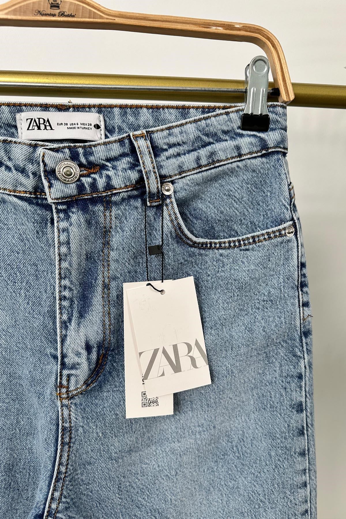 Premium Kalite Paçası Kesik Toparlayıcı Boyfit Jean Klasik Mavi Açık Ton 520
