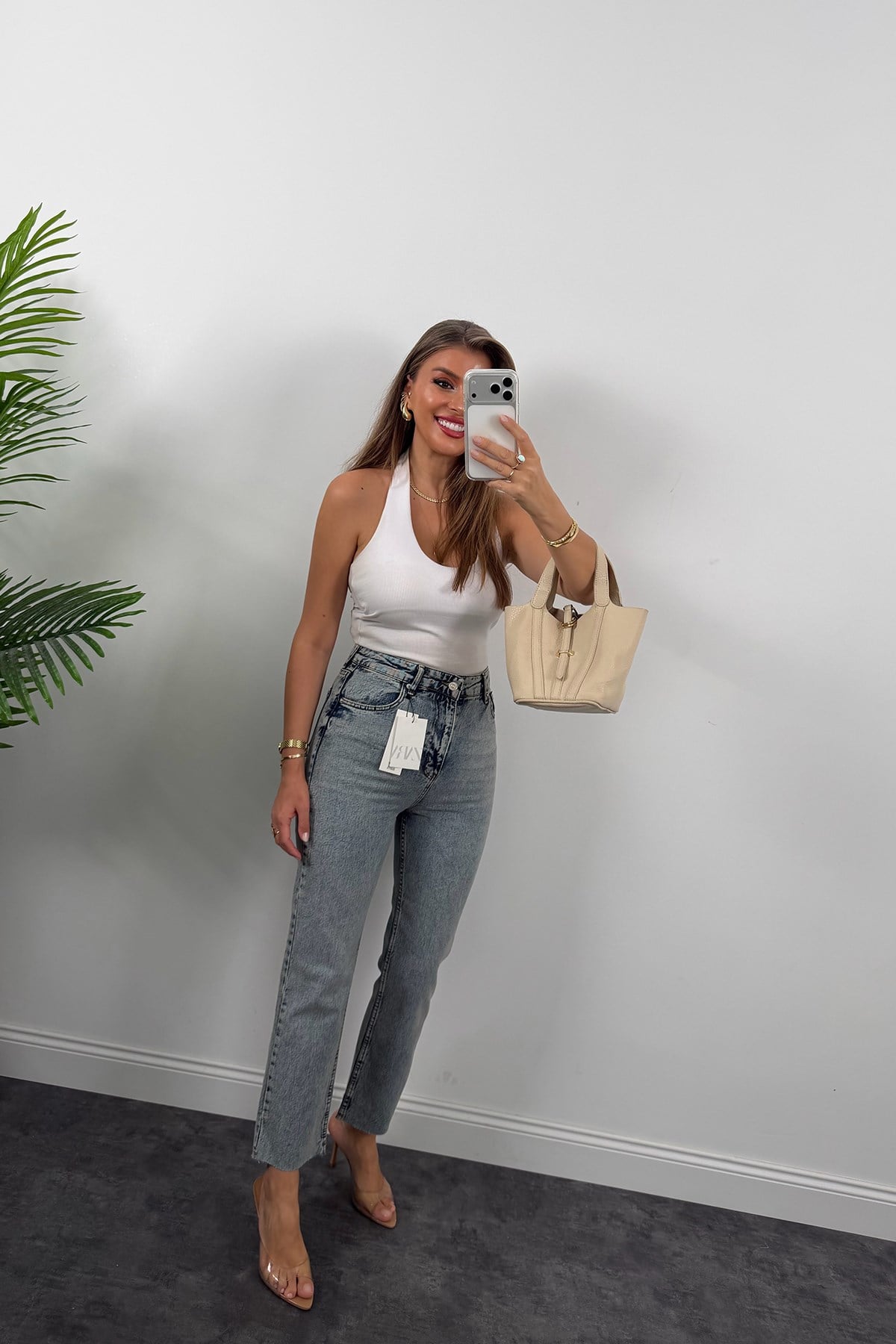 Premium Kalite Paçası Kesik Toparlayıcı Boyfit Jean Vintage Mavi 1018  