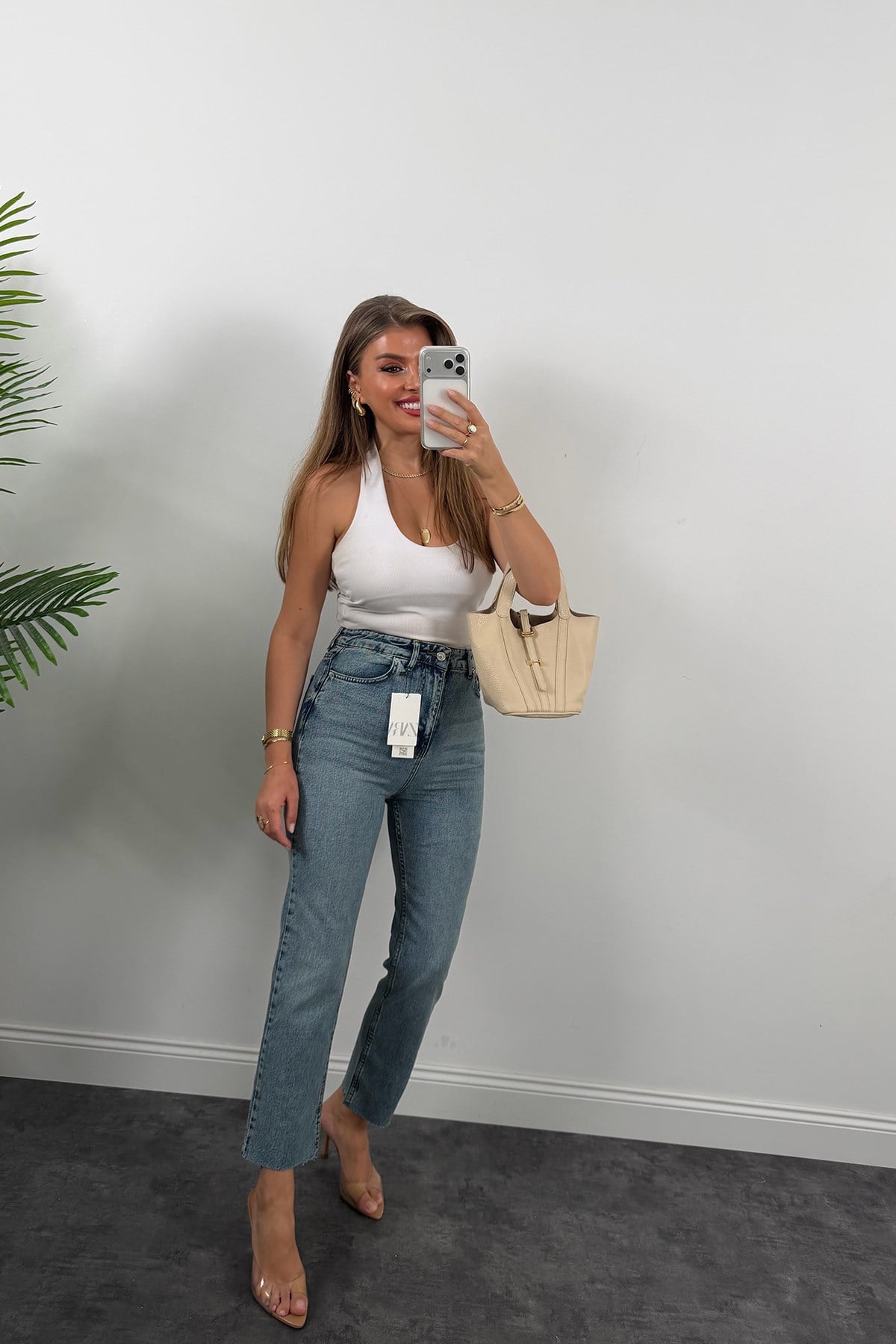 Premium Kalite Paçası Kesik Toparlayıcı Boyfit Jean Vintage Orta Mavi 1019