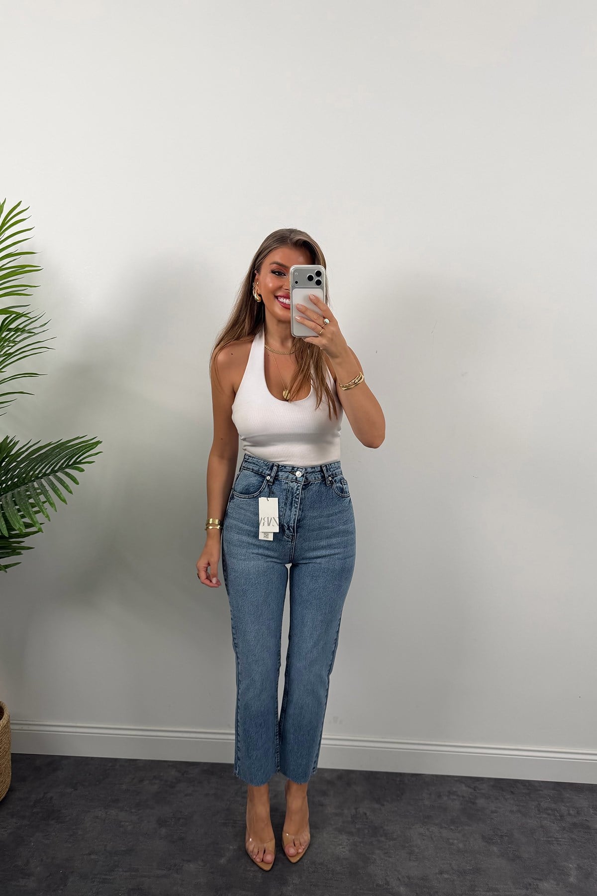 Premium Kalite Paçası Kesik Toparlayıcı Boyfit Jean Klasik Mavi 1004 