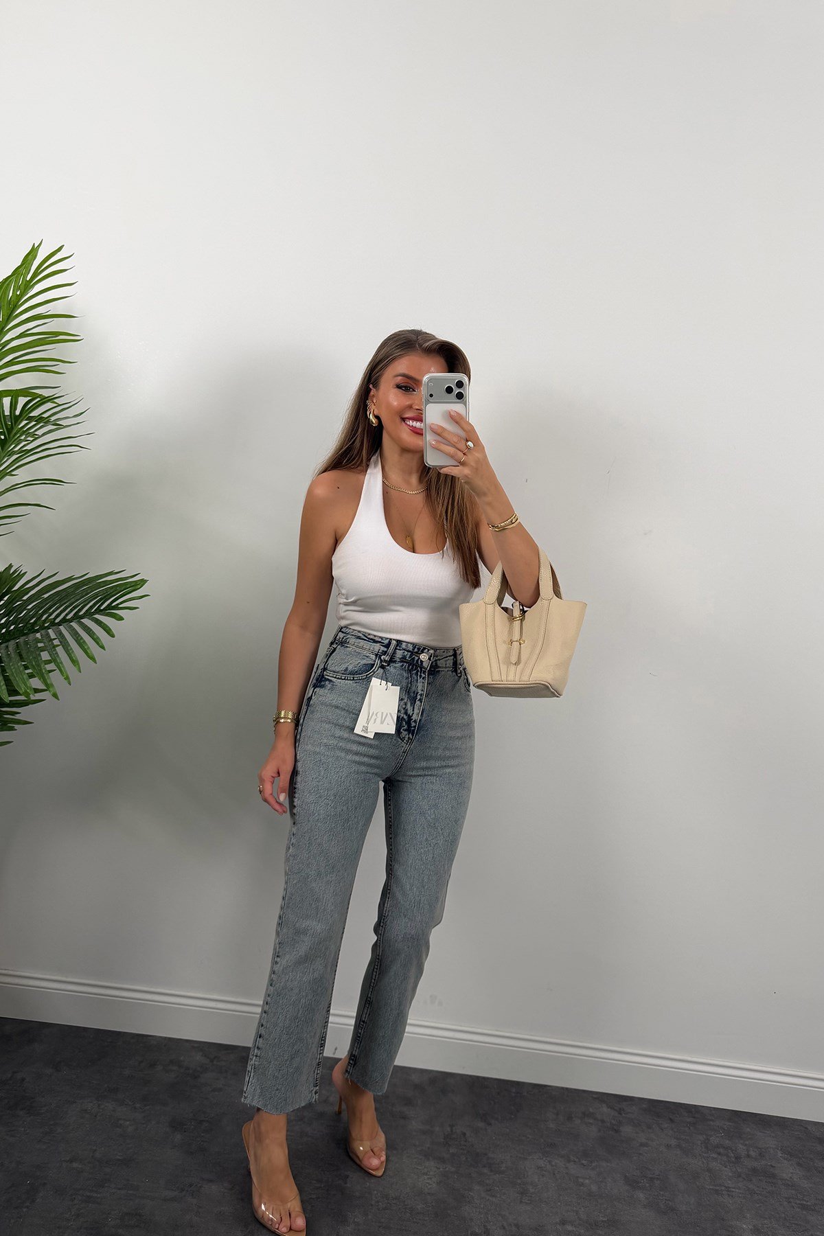 Premium Kalite Paçası Kesik Toparlayıcı Boyfit Jean Vintage Mavi 1018  