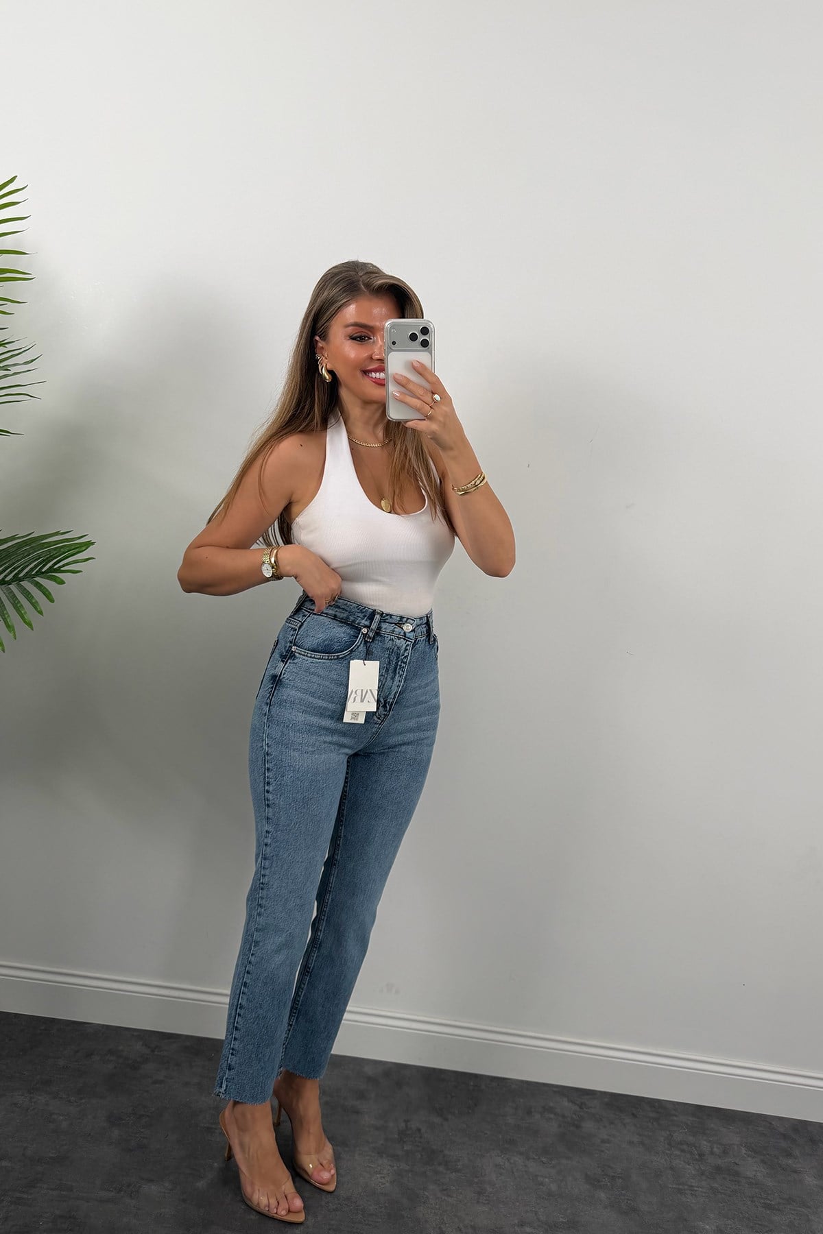 Premium Kalite Paçası Kesik Toparlayıcı Boyfit Jean Klasik Mavi 1004 