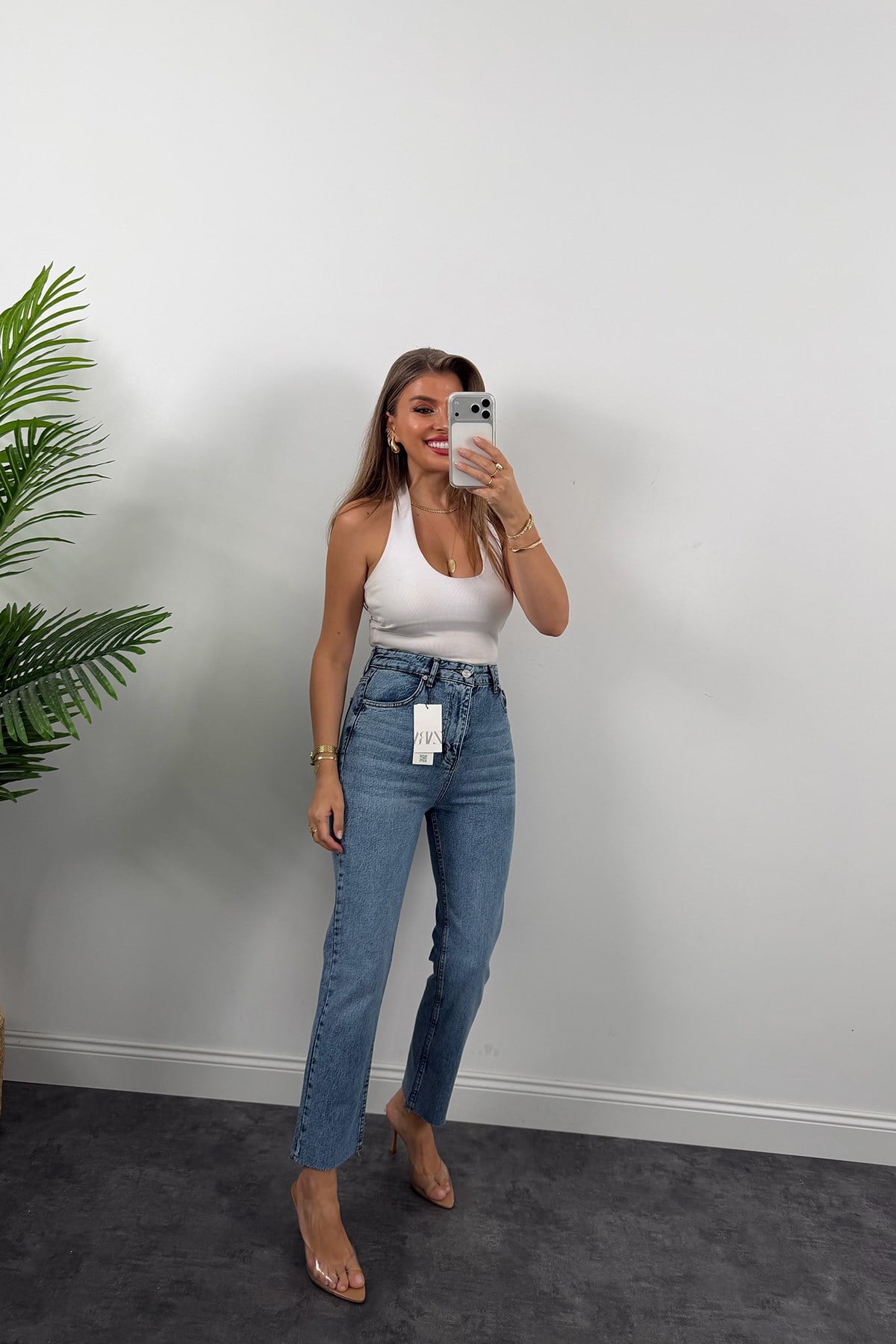 Premium Kalite Paçası Kesik Toparlayıcı Boyfit Jean Klasik Mavi 1004 
