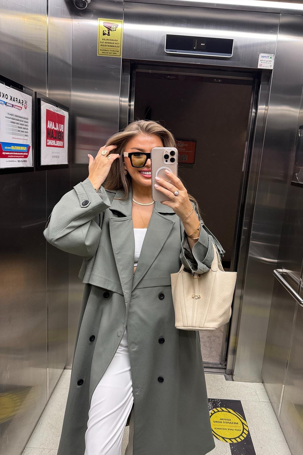 Premium Kalite Poliviskon Kumaş Astarlı Trençkot Orjinal Haki