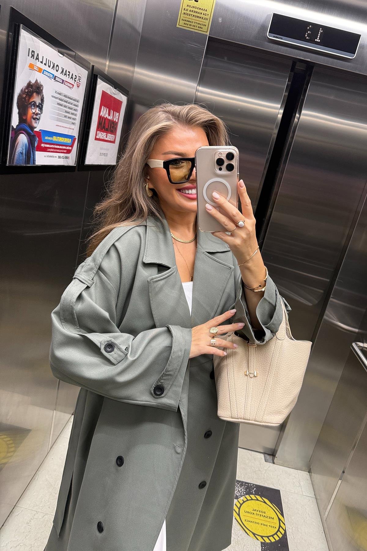 Premium Kalite Poliviskon Kumaş Astarlı Trençkot Orjinal Haki