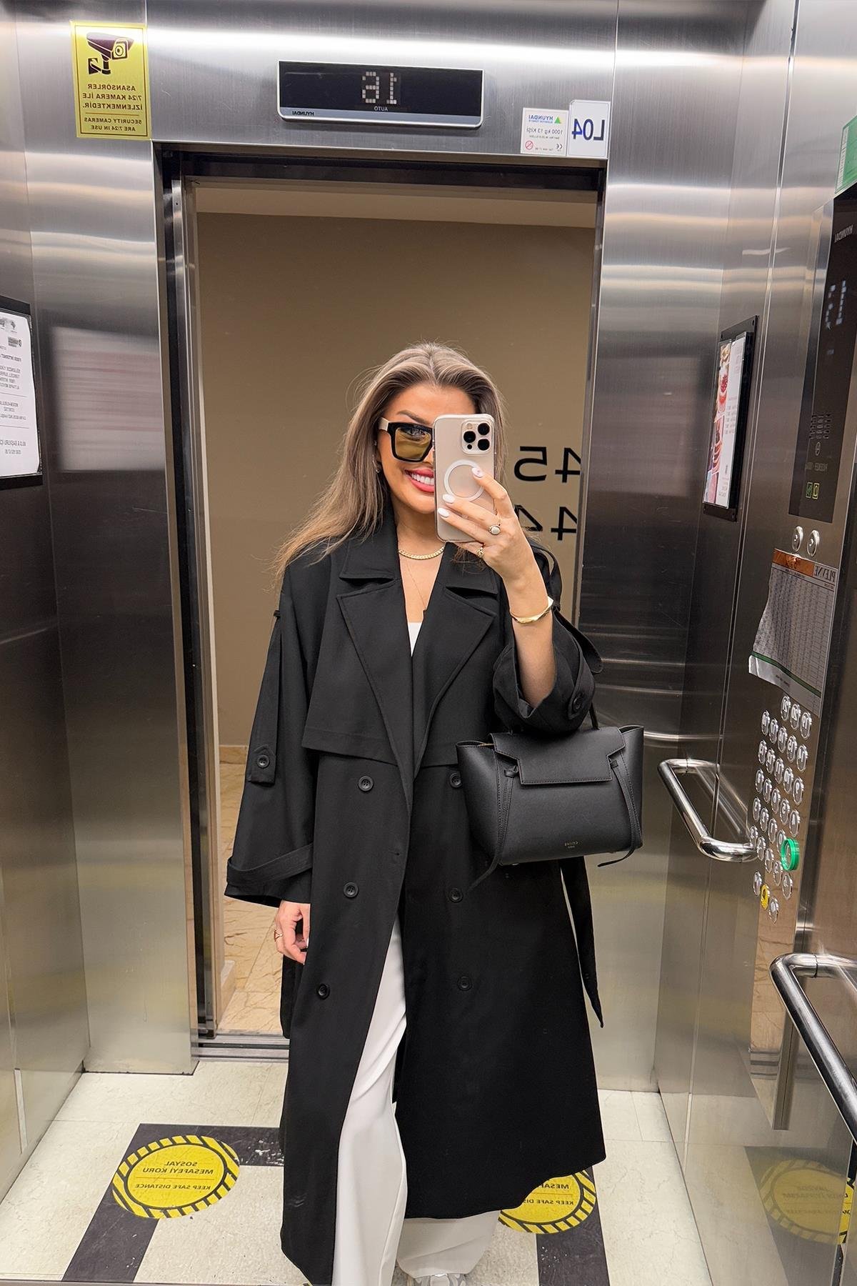 Premium Kalite Poliviskon Kumaş Astarlı Trençkot Siyah